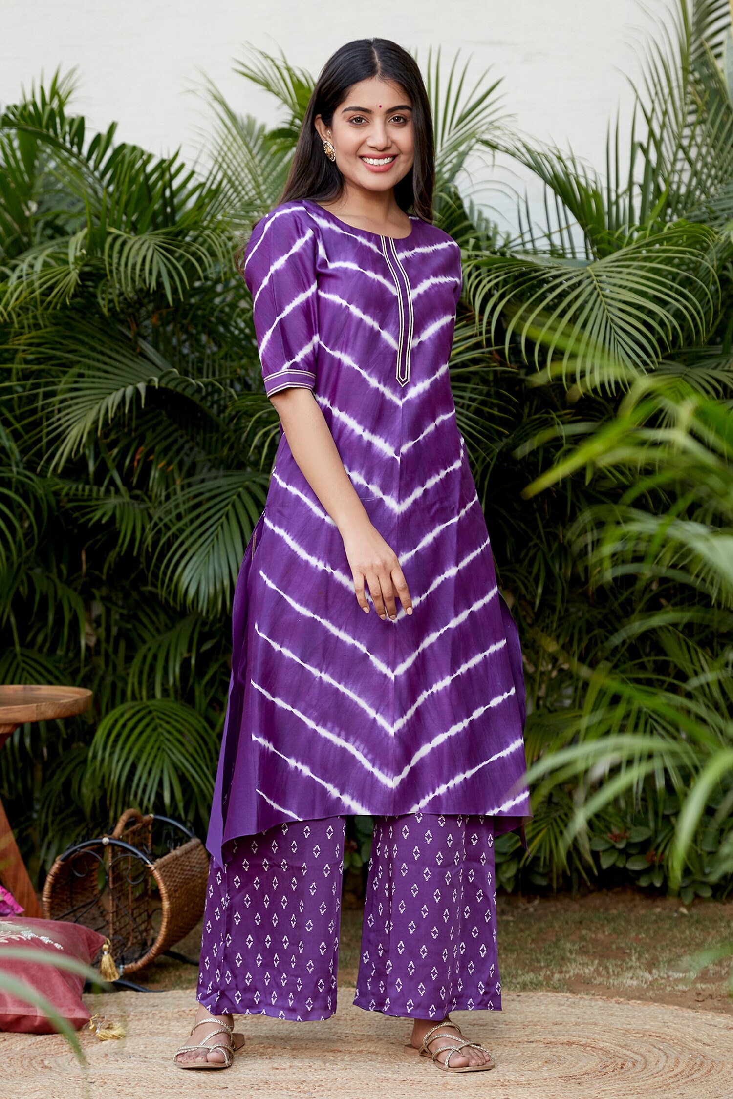 Buy Ruchira Nangalia Leheriya Print Kurta & Palazzo Set Online Aza