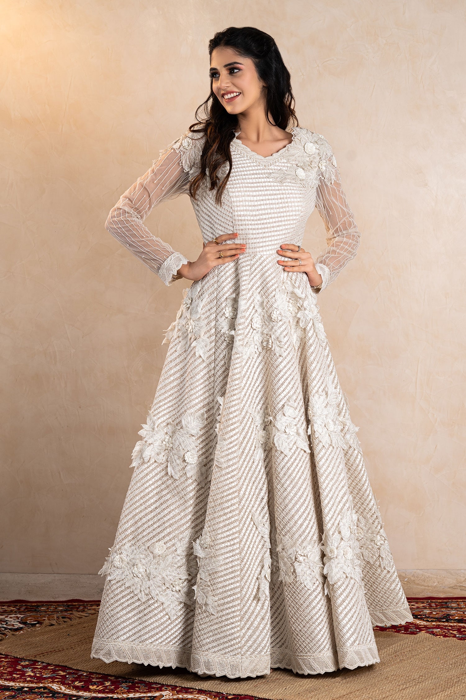 White Georgette Embroidery Work Anarkali Gown With Dupatta