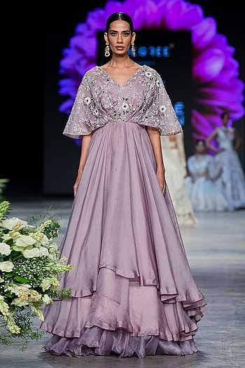 Purple Organza Embroidered Gown 