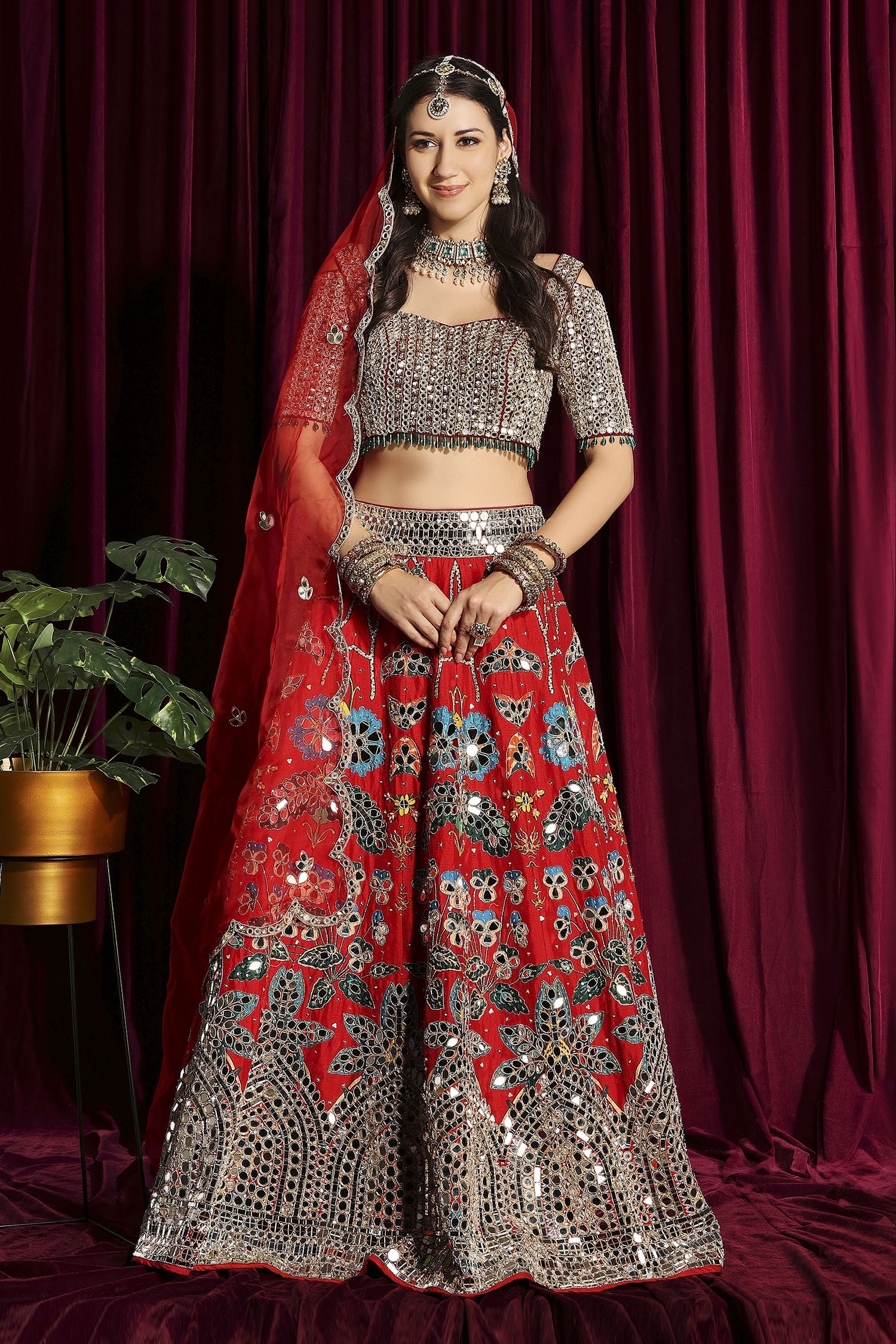 Photo of Red lehenga with silver floral zardozi work | Indian bridal  outfits, Indian bridal dress, Bridal lehenga designs