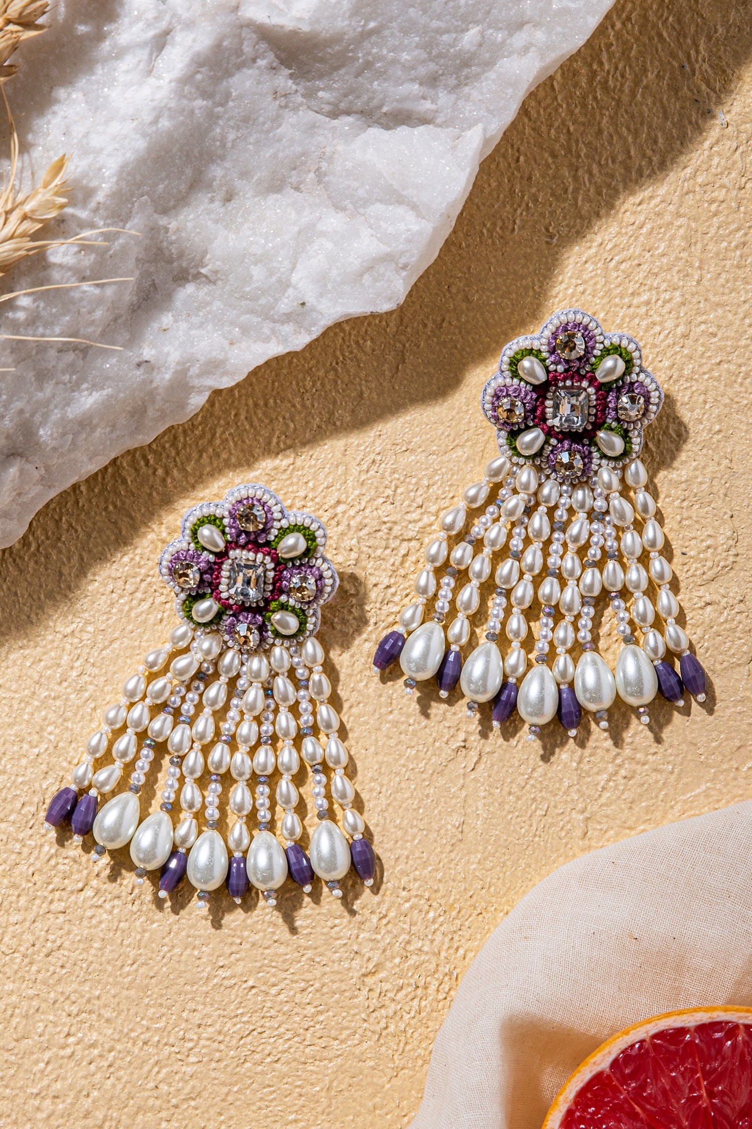 Buy Amama Blush Pearl Drop Earrings Online Aza Fashions