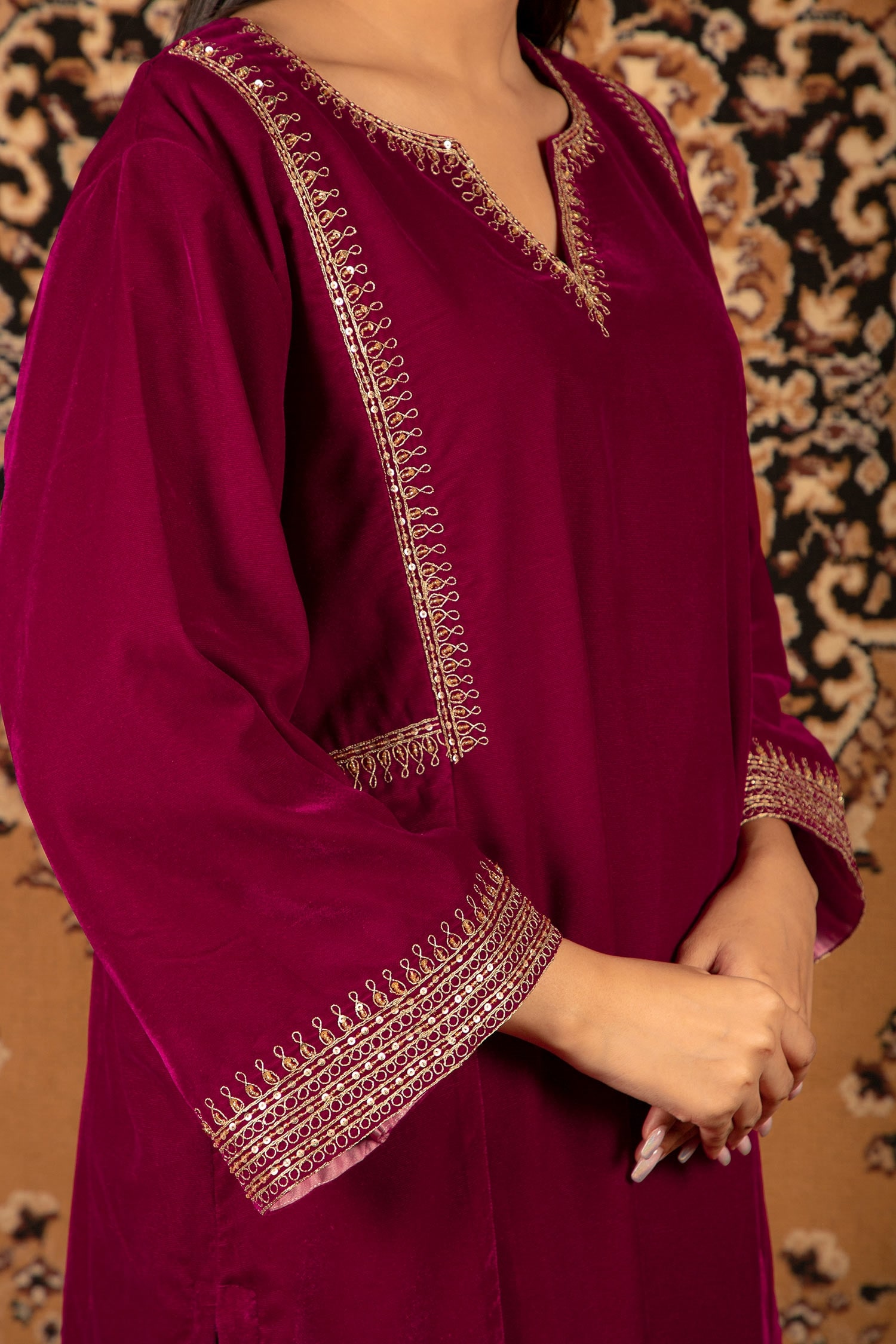 Buy Purple Silk Velvet Embroidered Sequin V Neck Kurta Set For Women by Priya  Chaudhary Online at Aza Fashions.