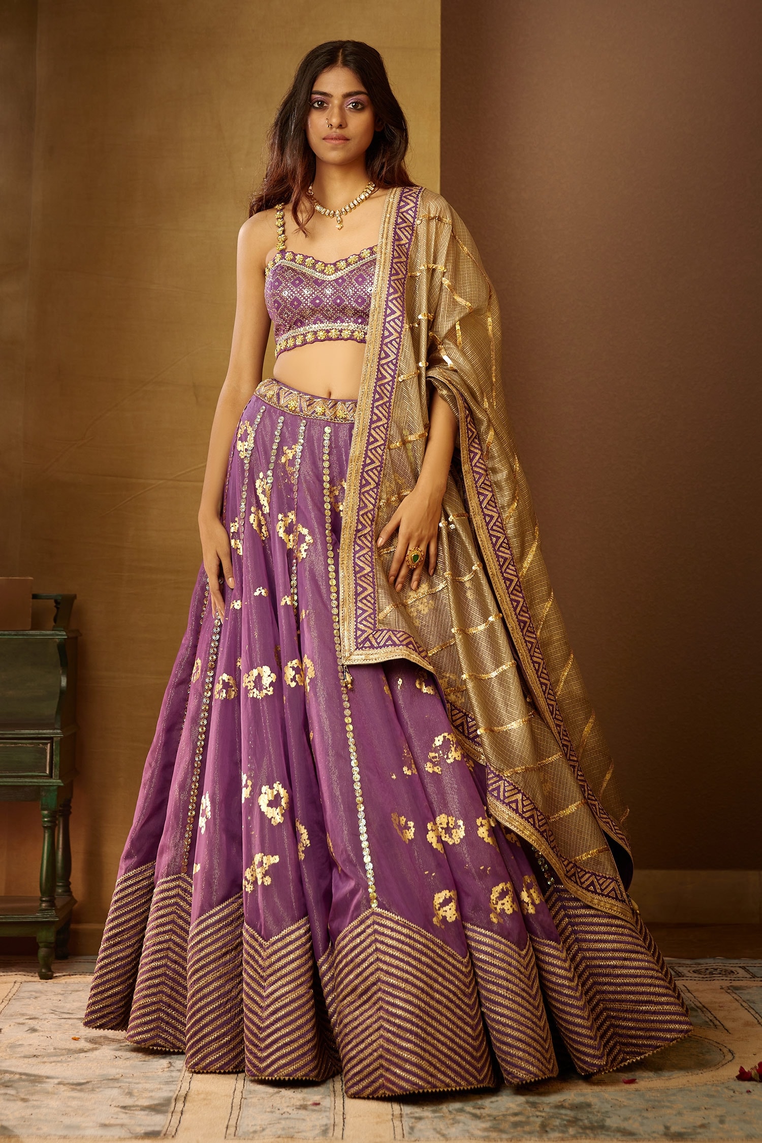 Buy Moledro Purple Modal Satin Dua Embellished Lehenga Set Online | Aza ...