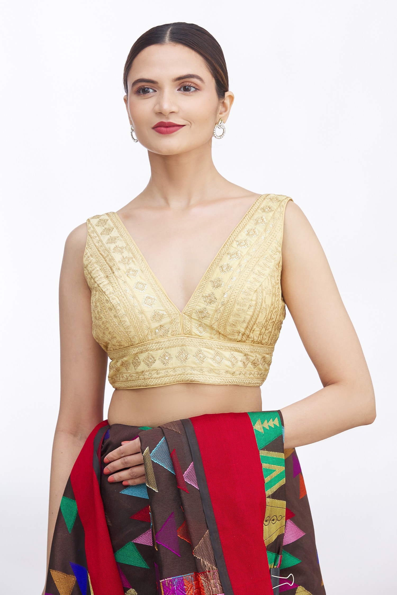 Buy Gold Art Silk Sweetheart Neck Neckline Blouse For Women by Nazaakat by  Samara Singh Online at Aza Fashions.
