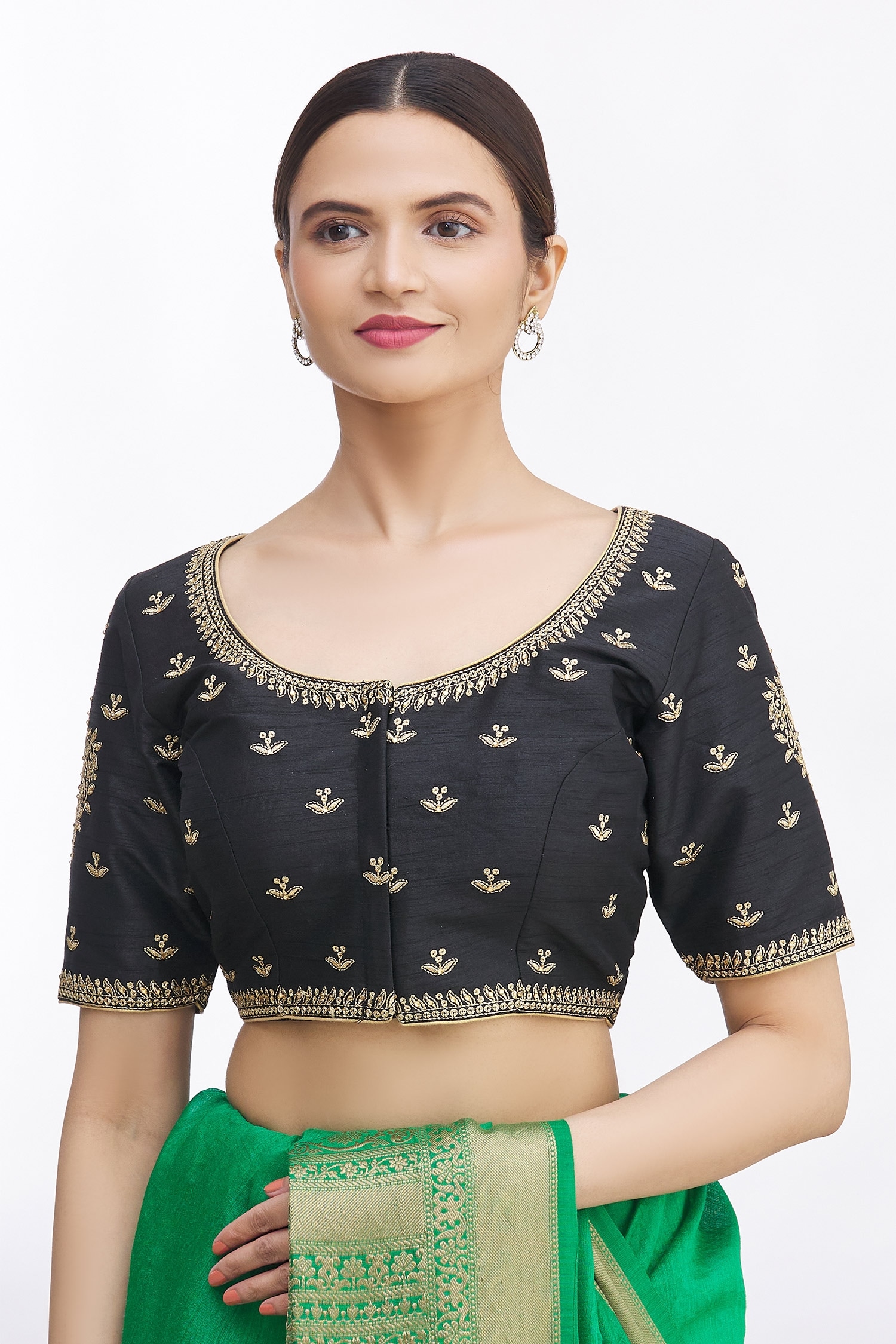 Buy Black Embroidered Floral Scoop Neck Saree Blouse For Women by ...