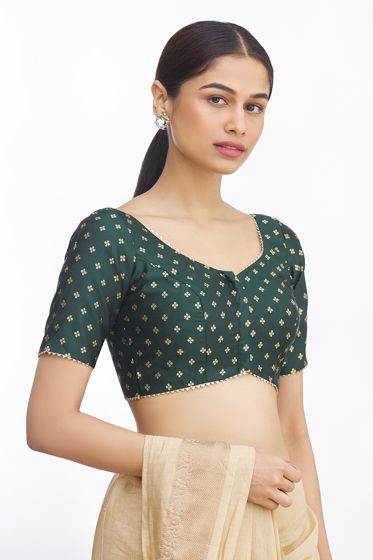 jacquard woven design saree blouse with tie-ups