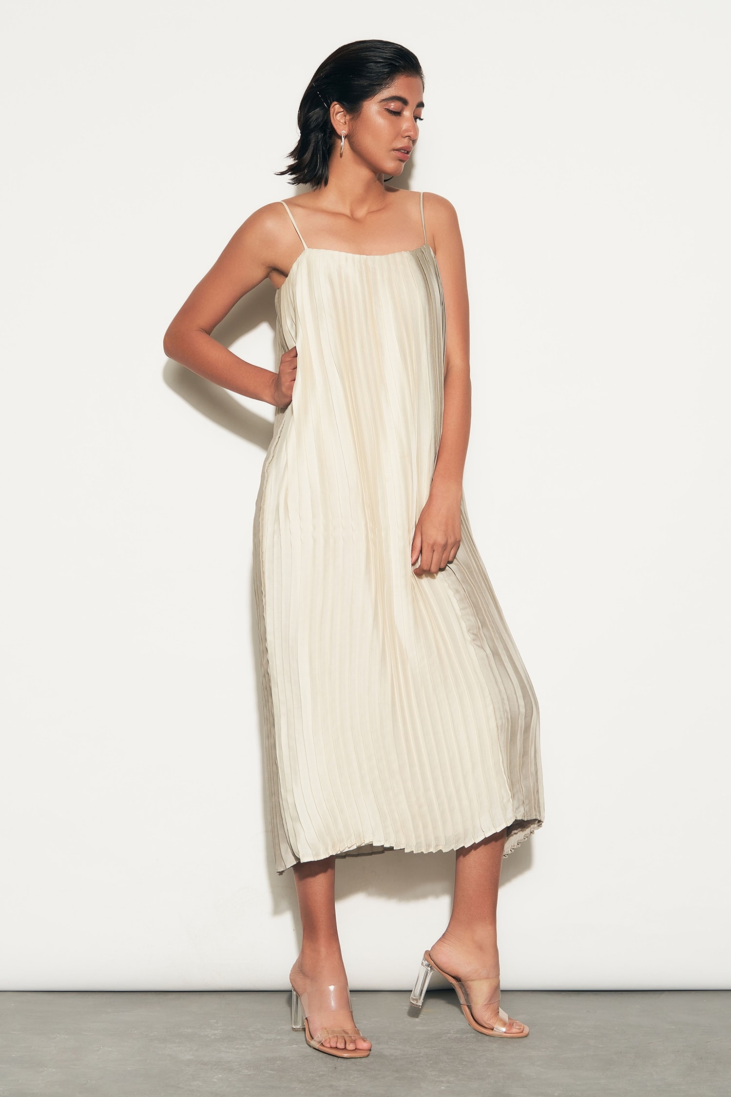 Buy TheRealB White Polyester Strappy Midi Dress Online | Aza Fashions