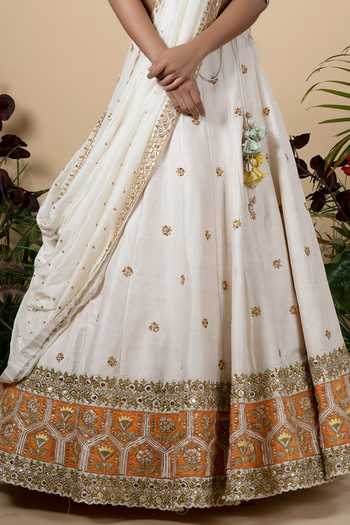Buy Divya Reddy White Raw Silk Lehenga Set Online | Aza Fashions