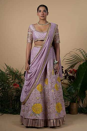 Buy Divya Reddy Purple Raw Silk Lehenga Set Online | Aza Fashions