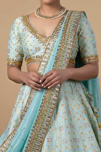Buy Divya Reddy Blue Raw Silk Lehenga Set Online | Aza Fashions