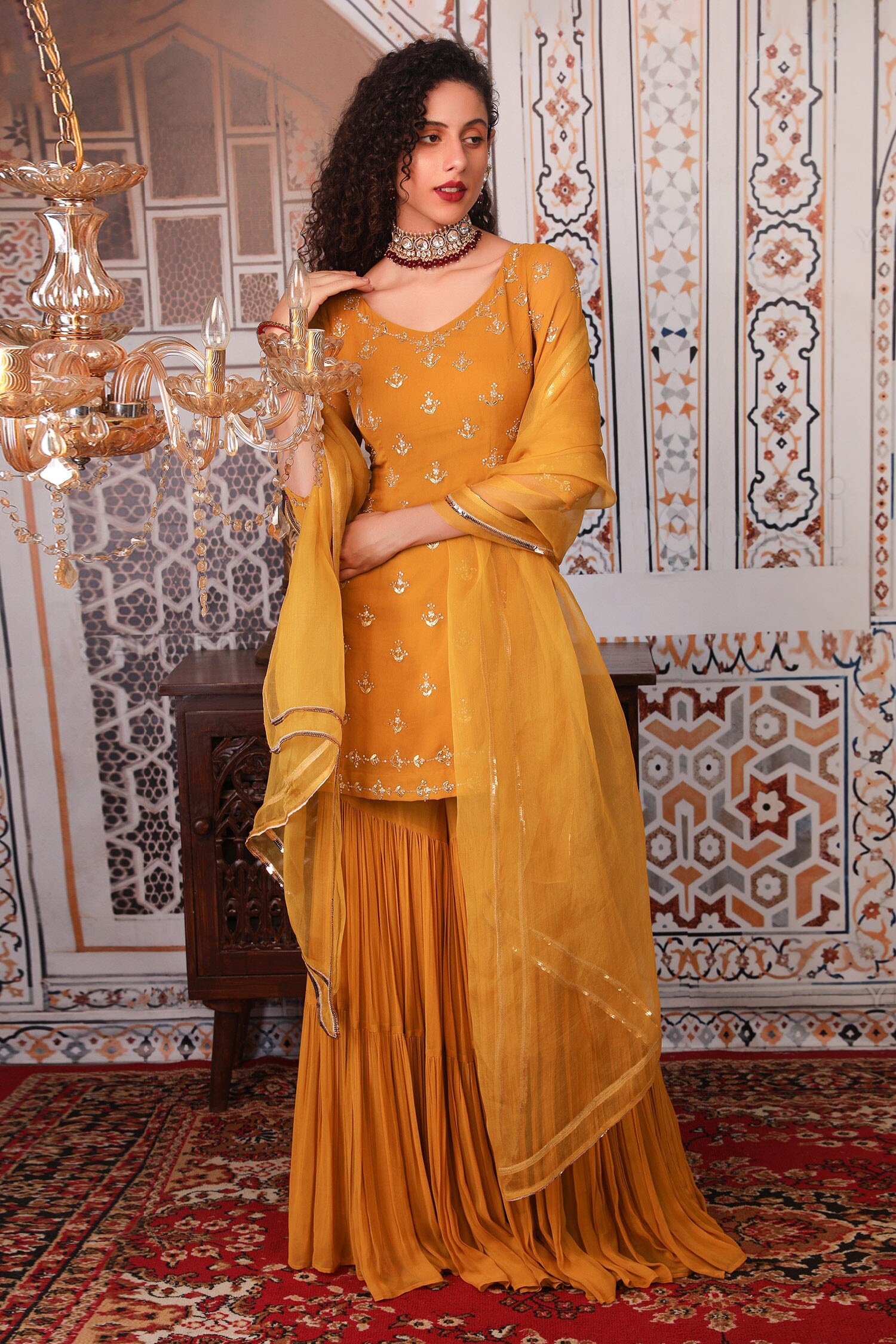 Buy Esha Koul Sequin Embellished Kurta Sharara Set Online | Aza Fashions
