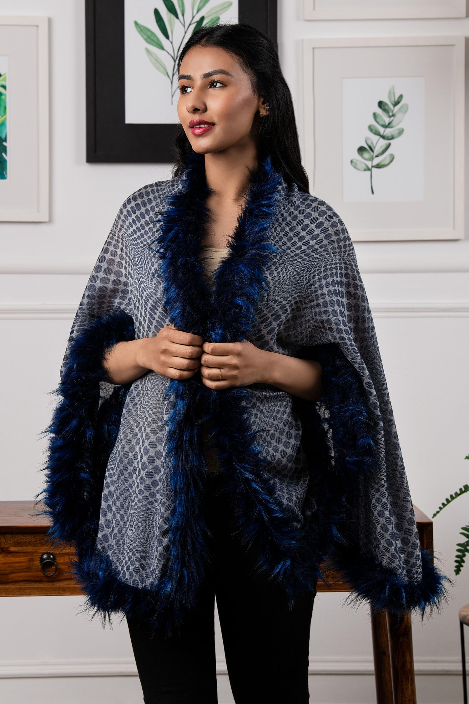 Faux fur trimmed deals wraps shawls