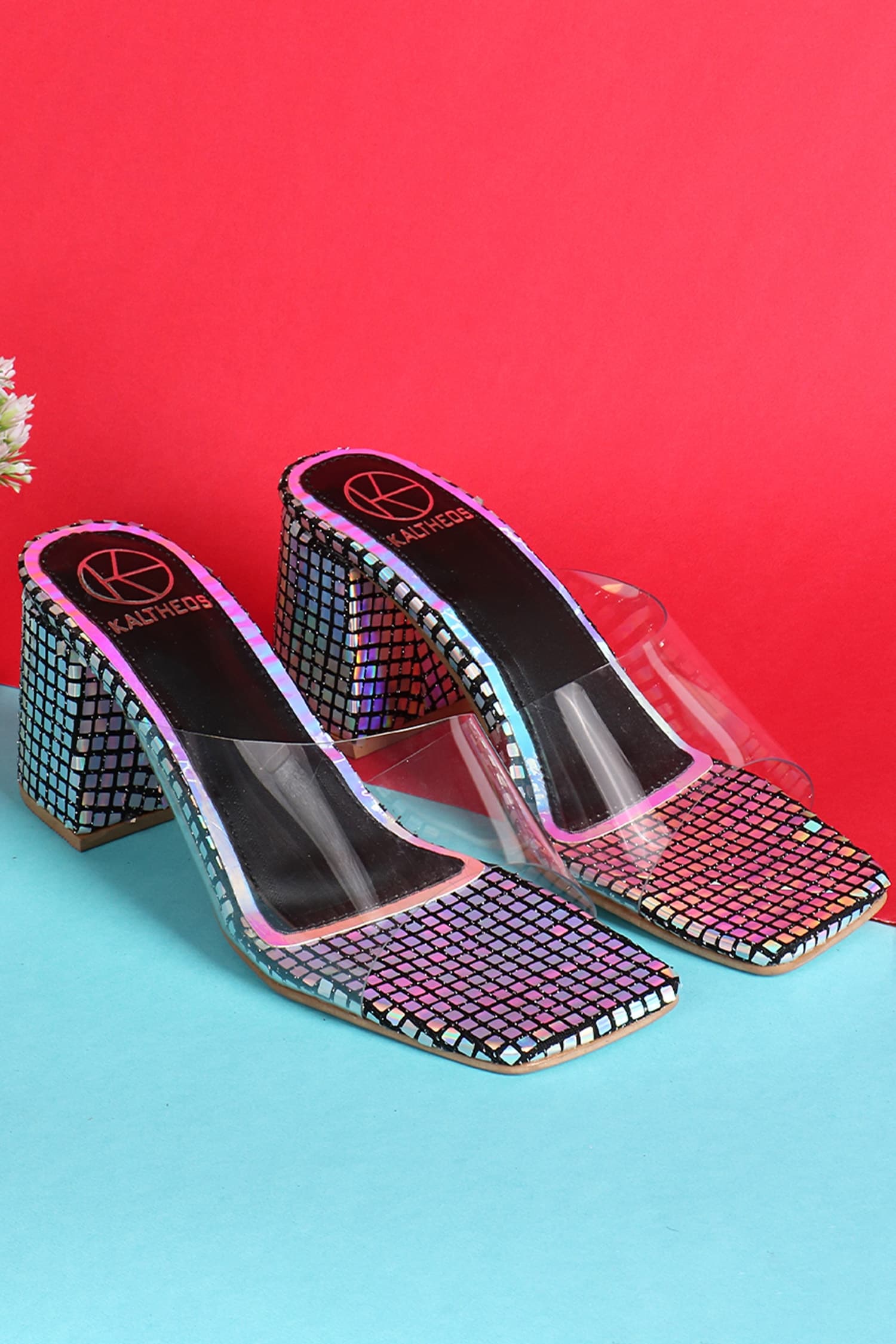 Buy Multi Color Embellished Ella Disco Block Heels by Kaltheos