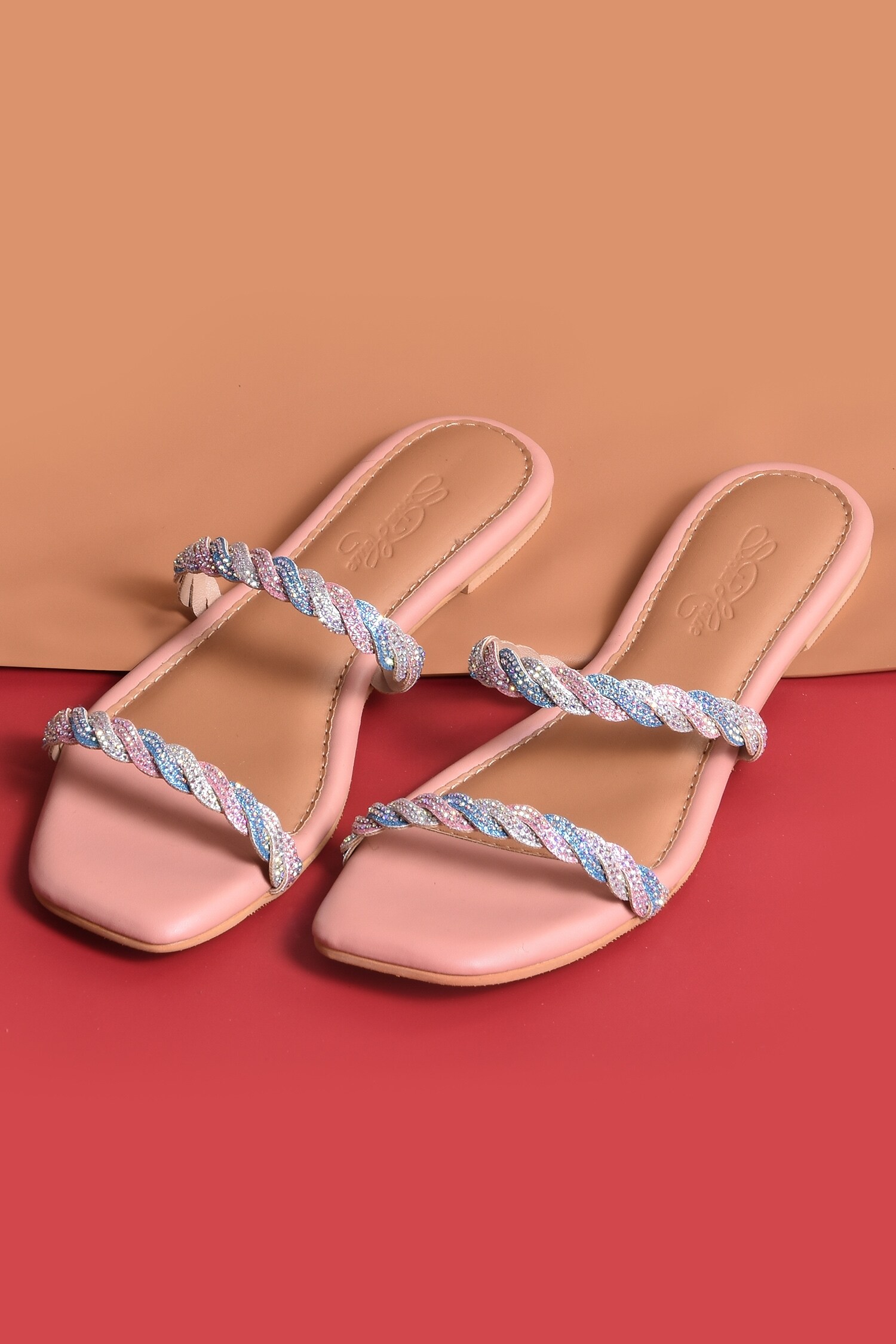 Buy Sole House Multi Color Pu Leather Stone Embroidered Braided Flats