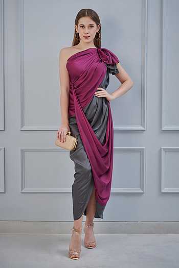 one shoulder dress indian Saaksha & Kinni Mira Blue One-Shoulder Dress