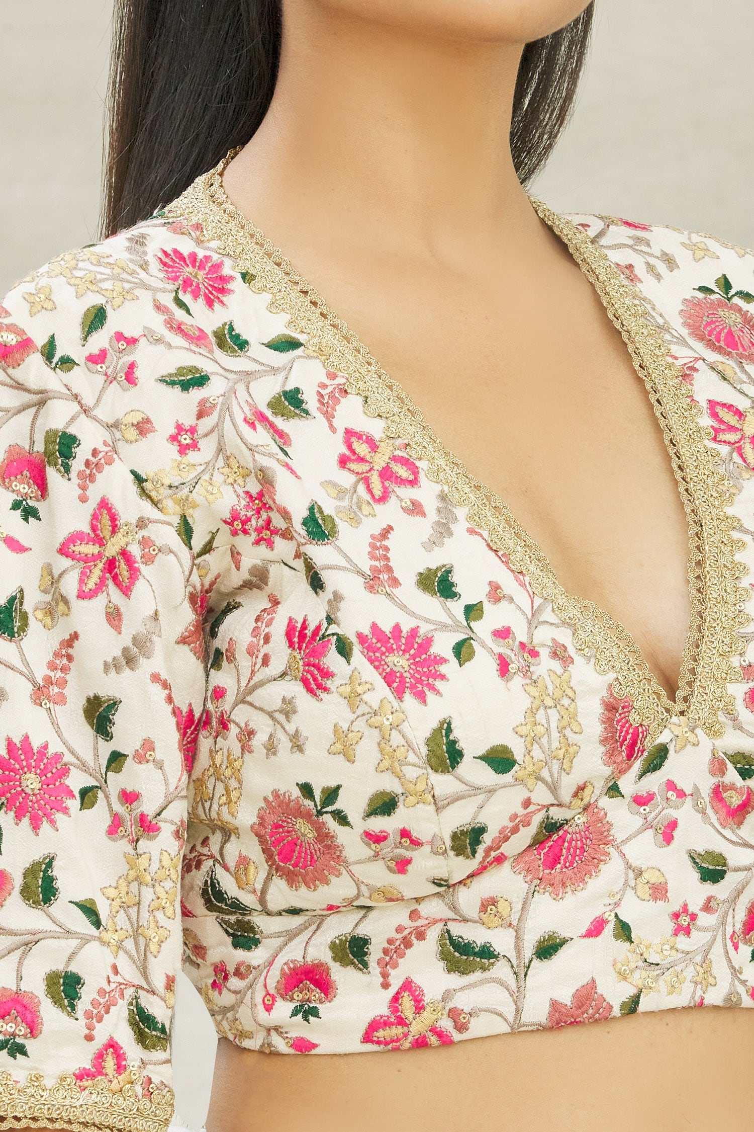 Triacetate floral Embroidery Blouse
