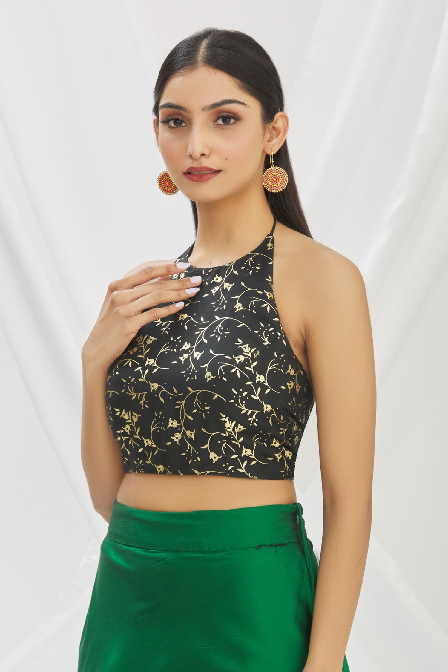 Buy Aryavir Malhotra Black Art Silk Halter Neck Blouse Online | Aza ...