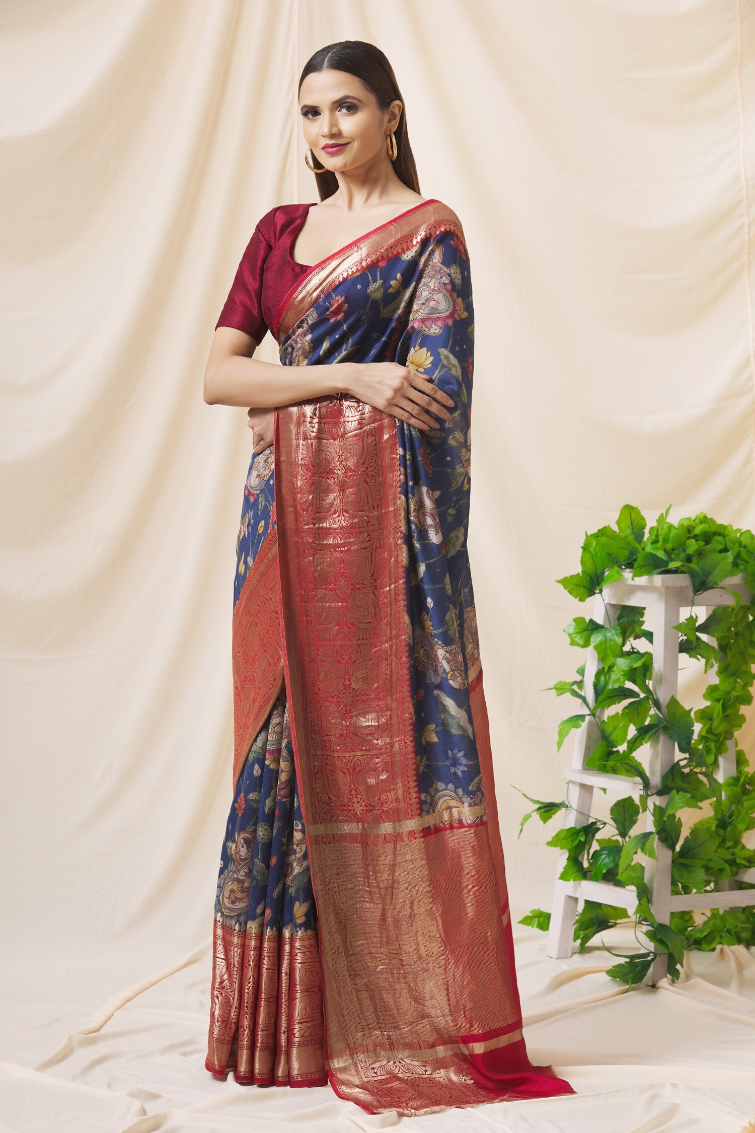 Royal Navy Blue Designer Silk Saree with Double Blouse at Rs 3821.25 in  Ahmedabad