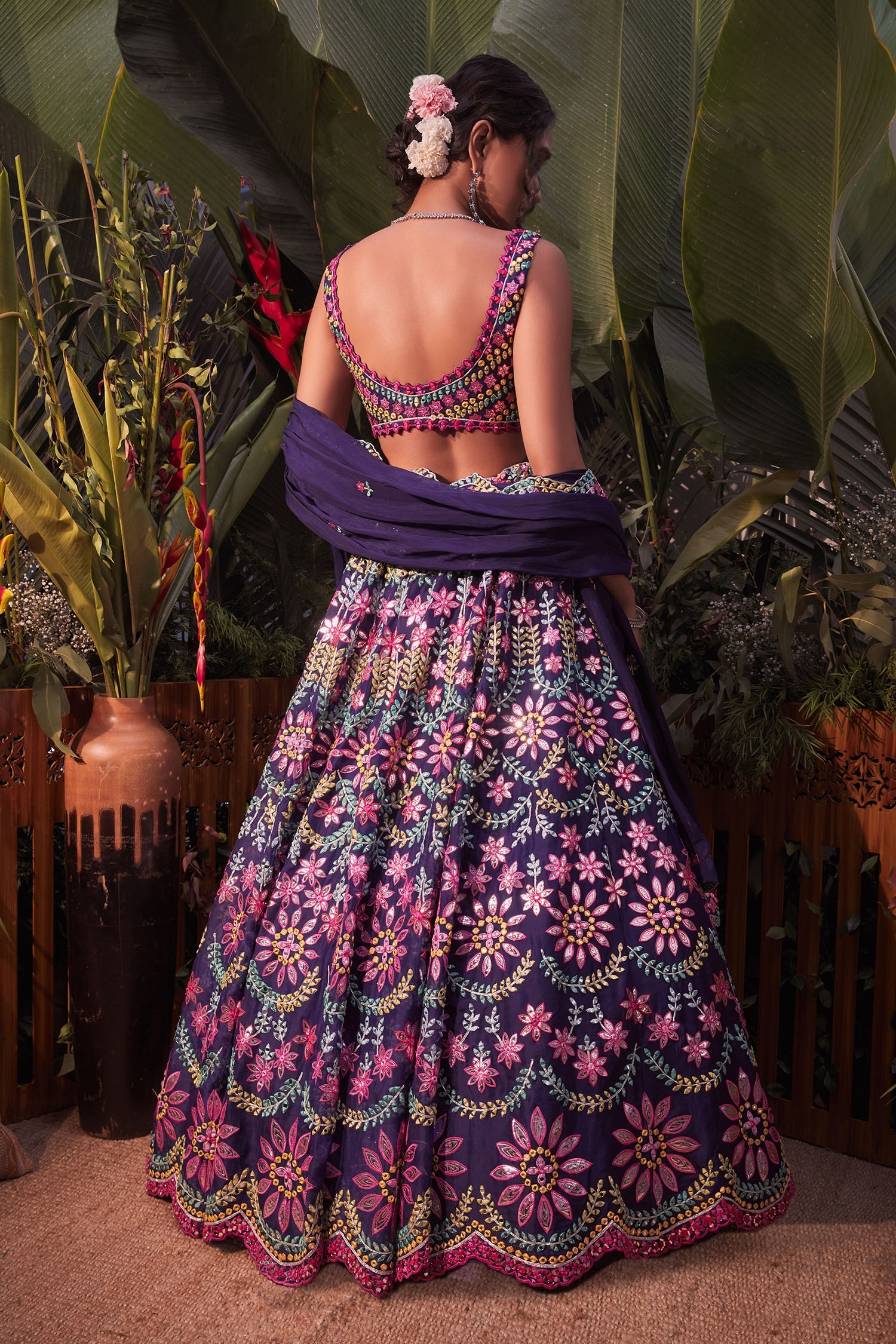 Buy Purple Organza Embroidered Sequins V Neck Blouse Bridal Lehenga Set For  Women by Kisneel by Pam Online at Aza Fashions.