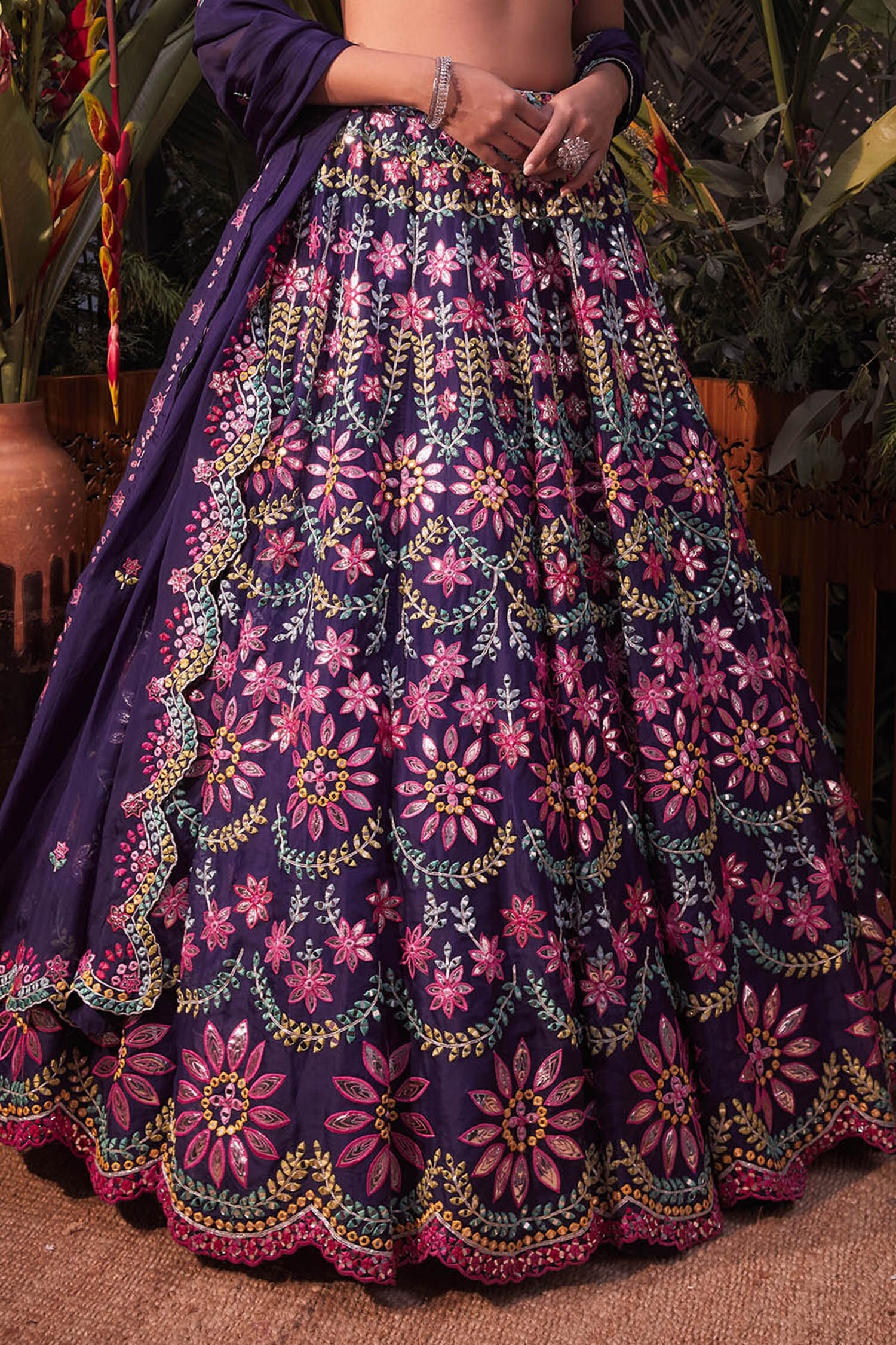 Buy Purple Organza Embroidered Sequins V Neck Blouse Bridal Lehenga Set For  Women by Kisneel by Pam Online at Aza Fashions.