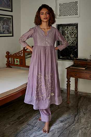 Buy Nimbus Purple Chanderi Flared Kurta 