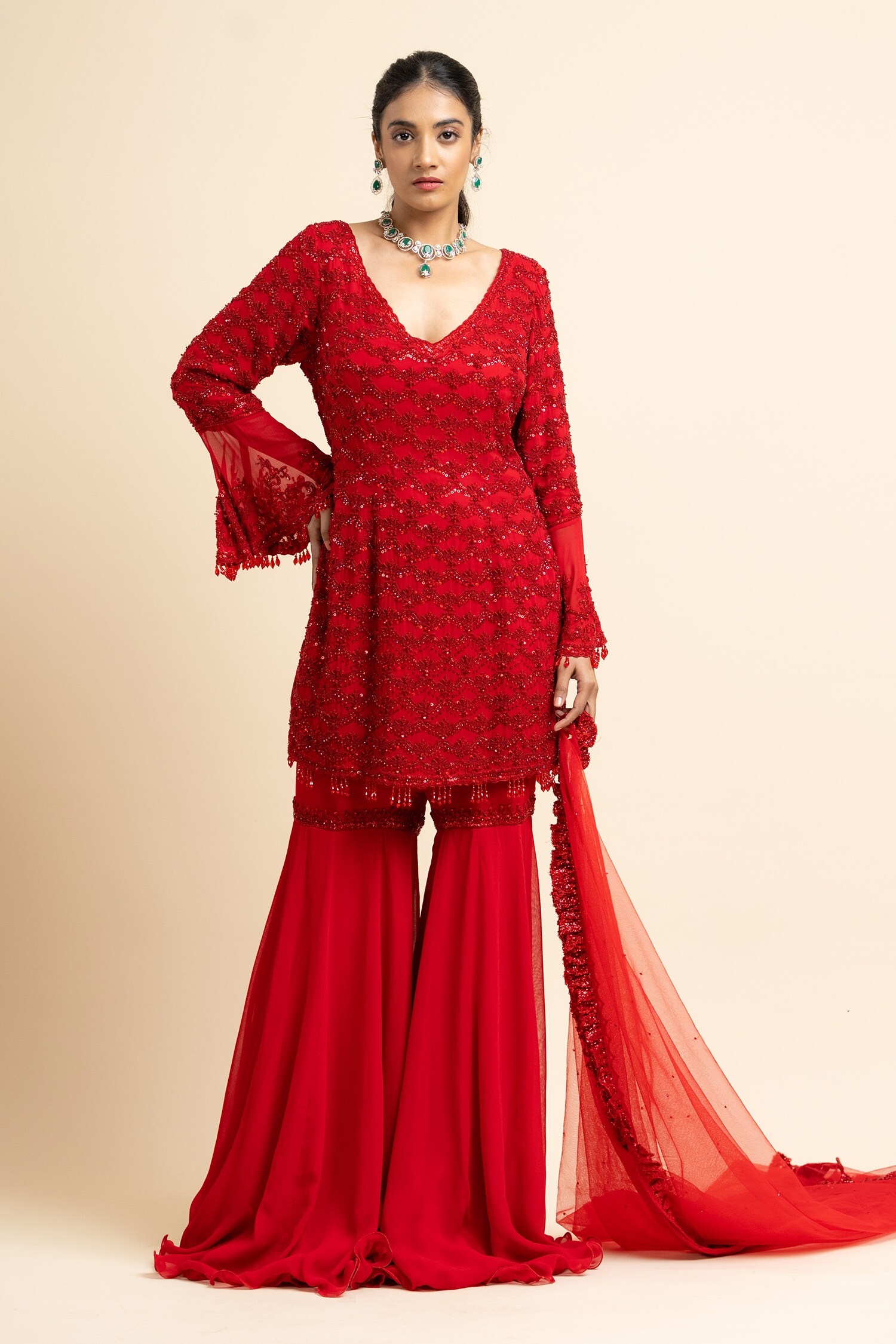 Buy Nitika Gujral Tulle Embroidered Kurta Gharara Set Online | Aza Fashions