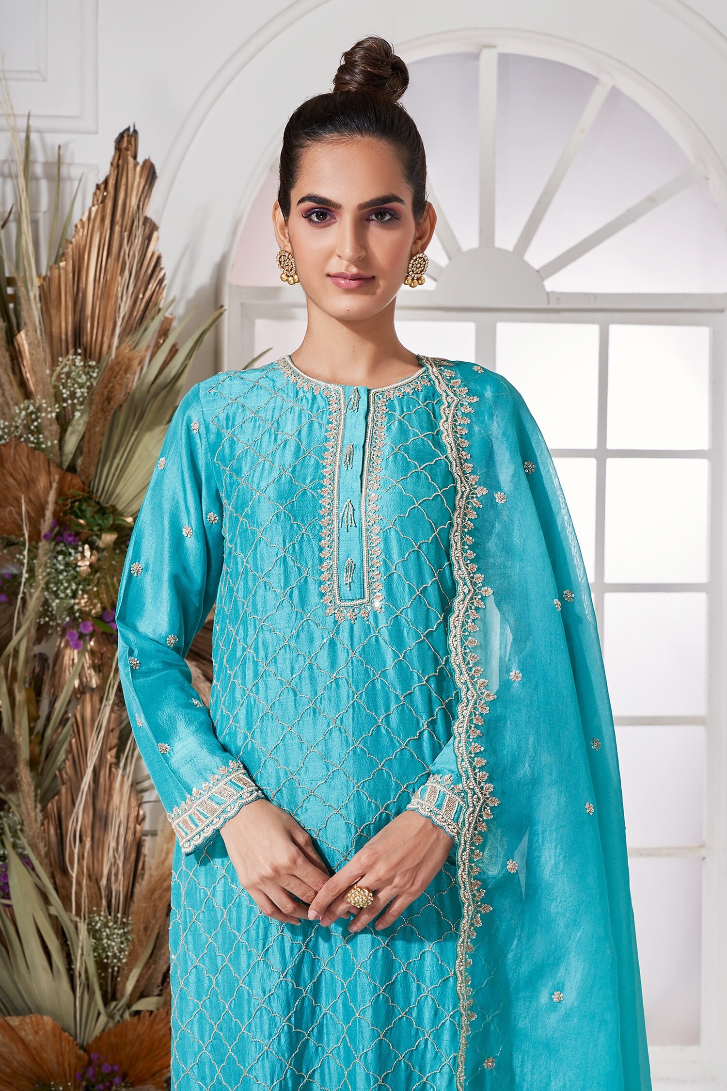 Buy Stotram Pink Silk Sequin Embroidered Kurta Set Online Aza Fashions