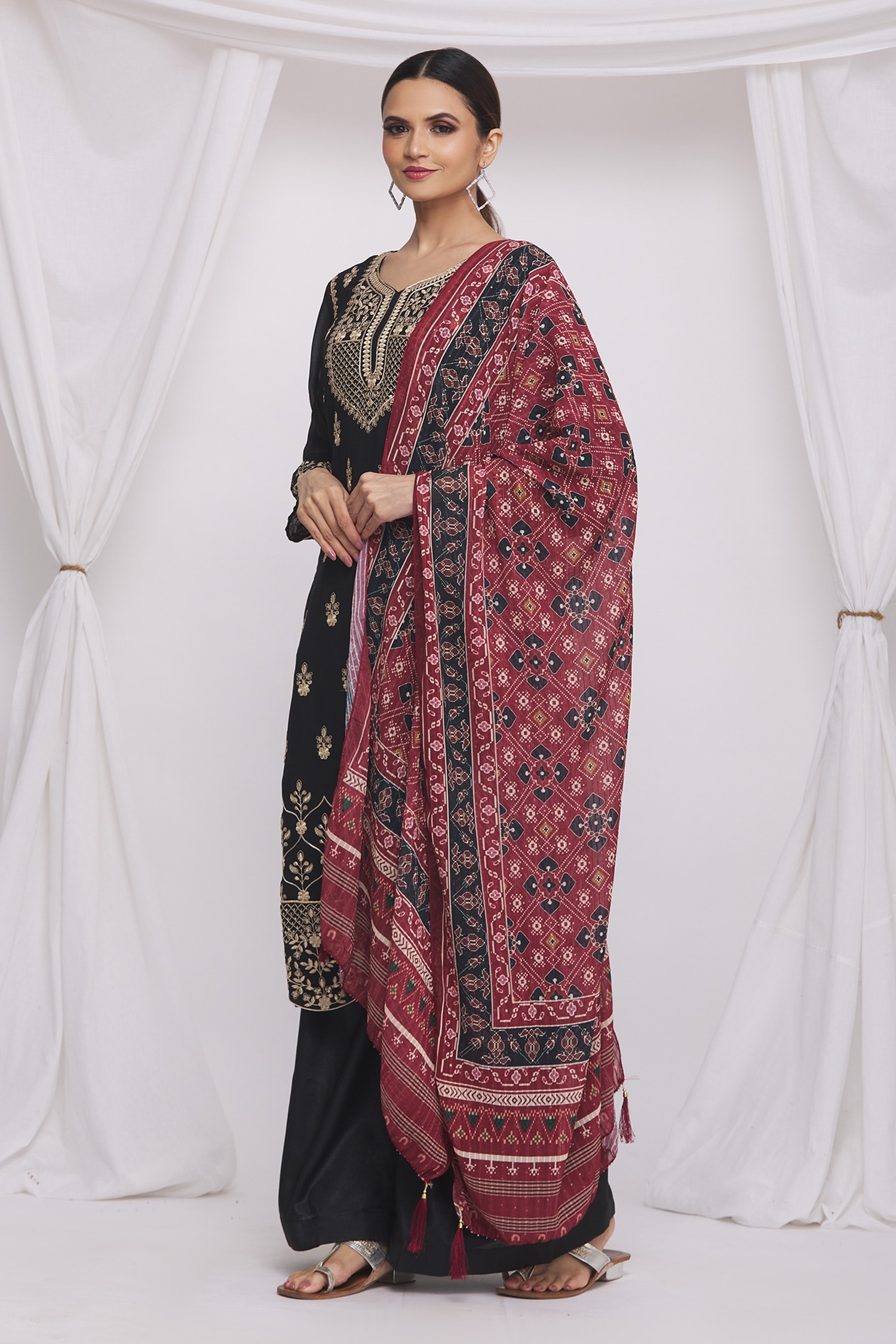 Buy Aryavir Malhotra Black Georgette Sequin Embroidered Kurta Set ...