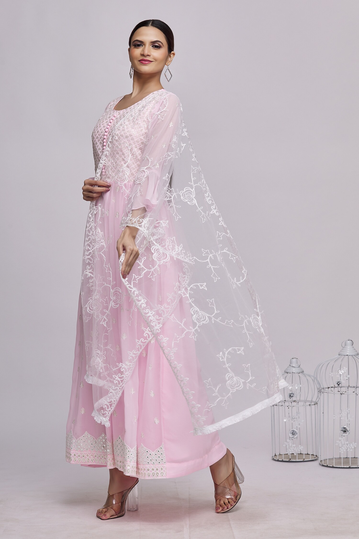 Buy Naintara Bajaj Pink Fox Embroidered Kurta Churidar Set Online Aza Fashions
