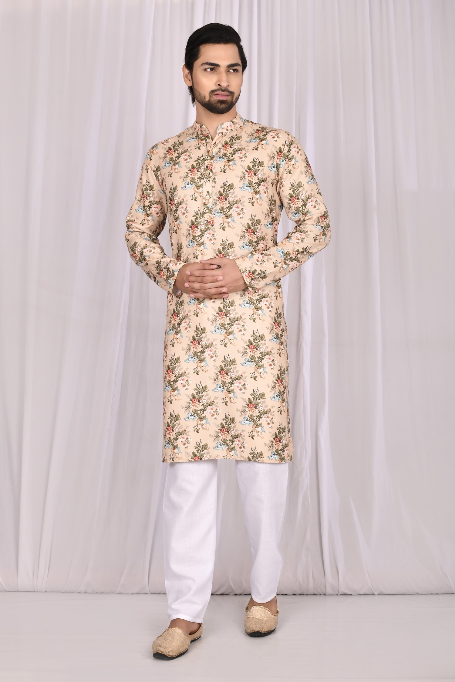 Samyukta Singhania Multi Color Cotton Printed Floral Motifs Kurta And Pant Set For Men