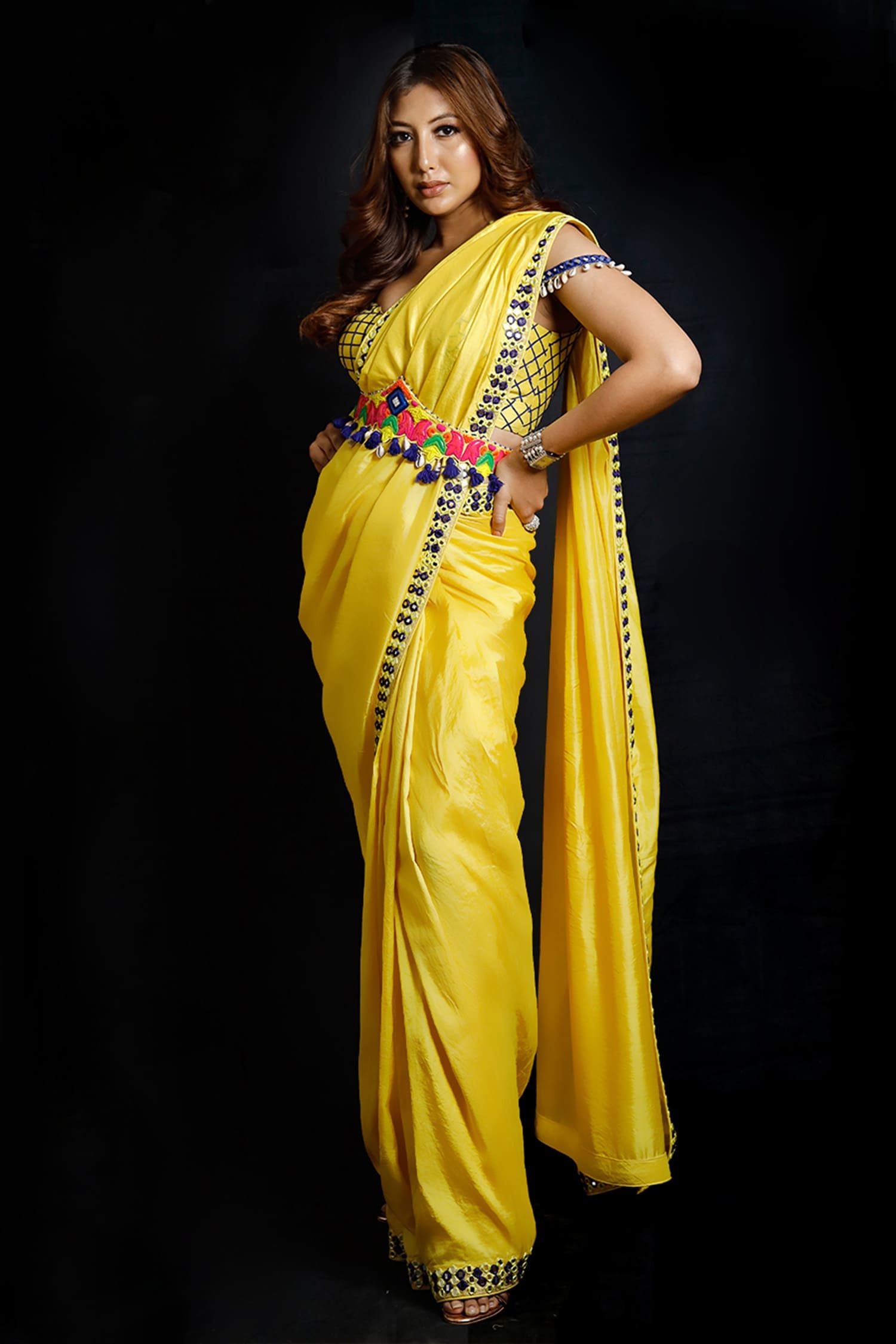 Latest Designer Green Yellow Saree Blouse Combination