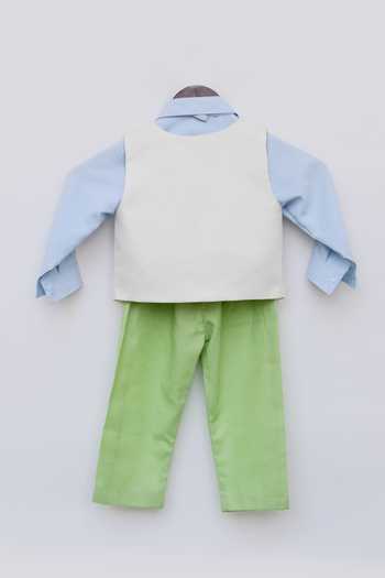 Buy Fayon Kids Blue Embroidered Waist Coat And Pant Set For Boys Online