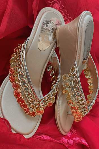 Buy Foot Fuel Gold Suede Coin Tassel Wedges Online | Aza Fashions