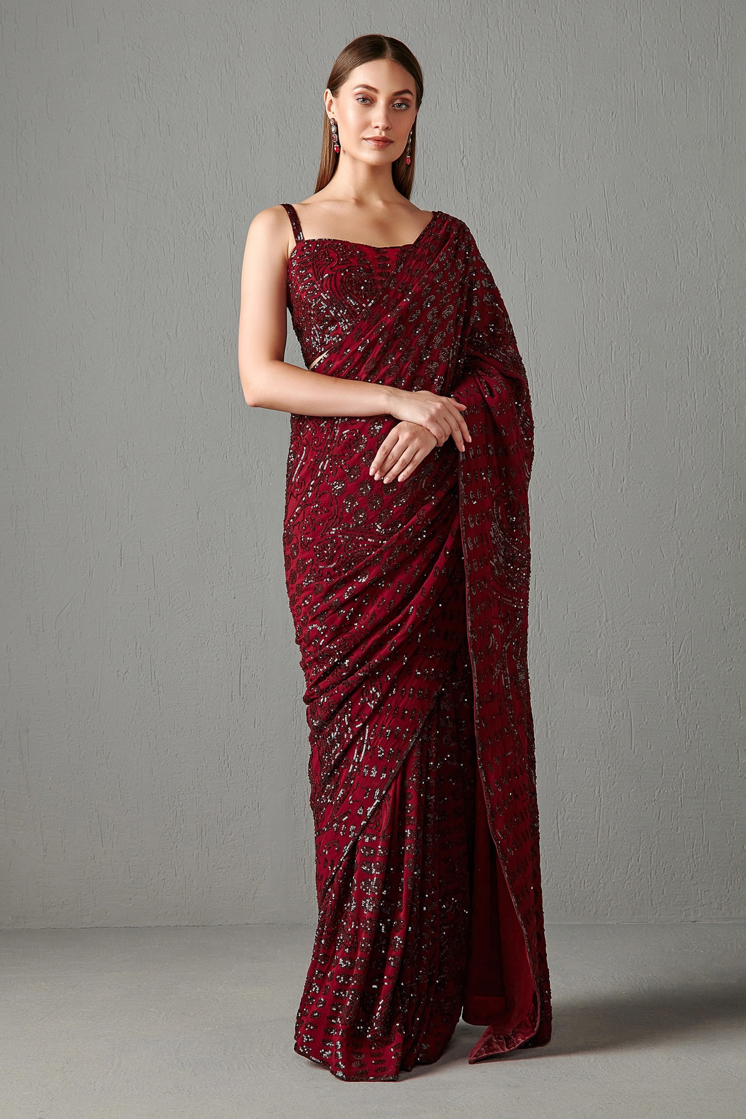 Buy Red Georgette Embroidered Sequins Work Zainab Saree With Blouse For ...