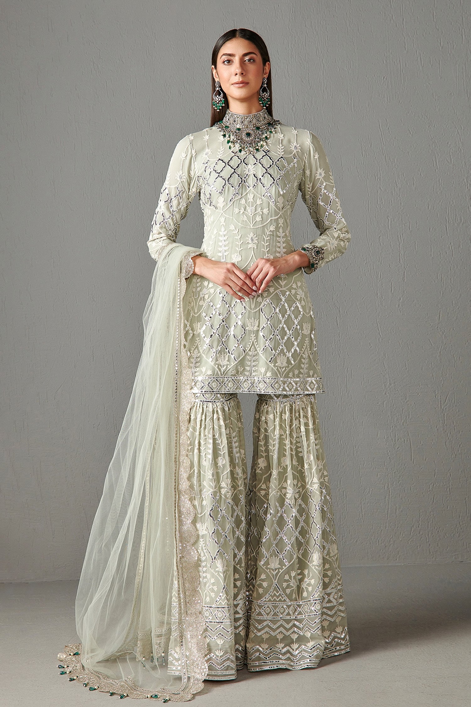 Buy Green Georgette Embroidered Sequins Ayat Gota Work Kurta Gharara