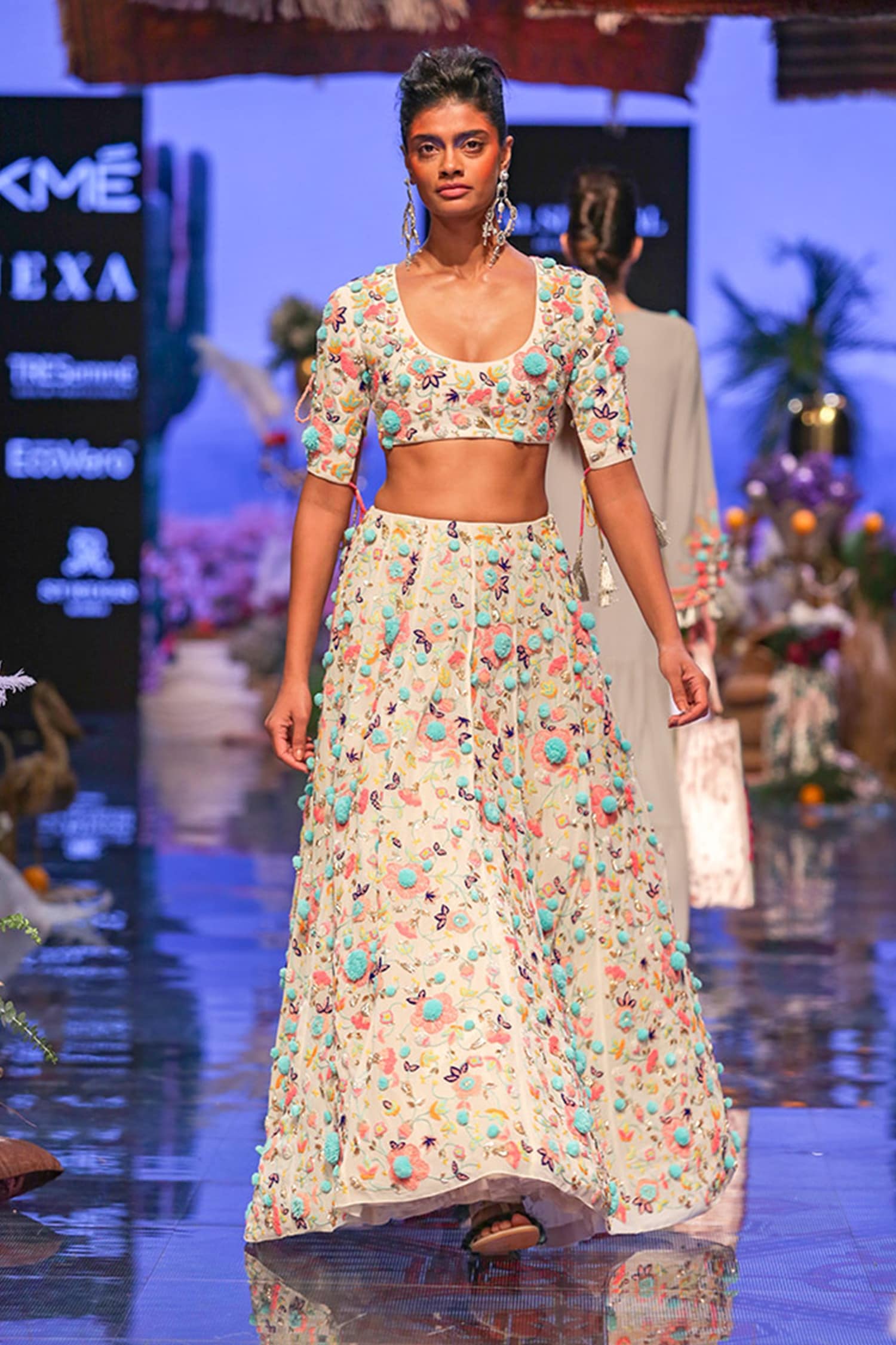 Blue Organza Floral Print Lehenga Set | Organza lehenga, Lehenga designs, Lehenga  designs simple