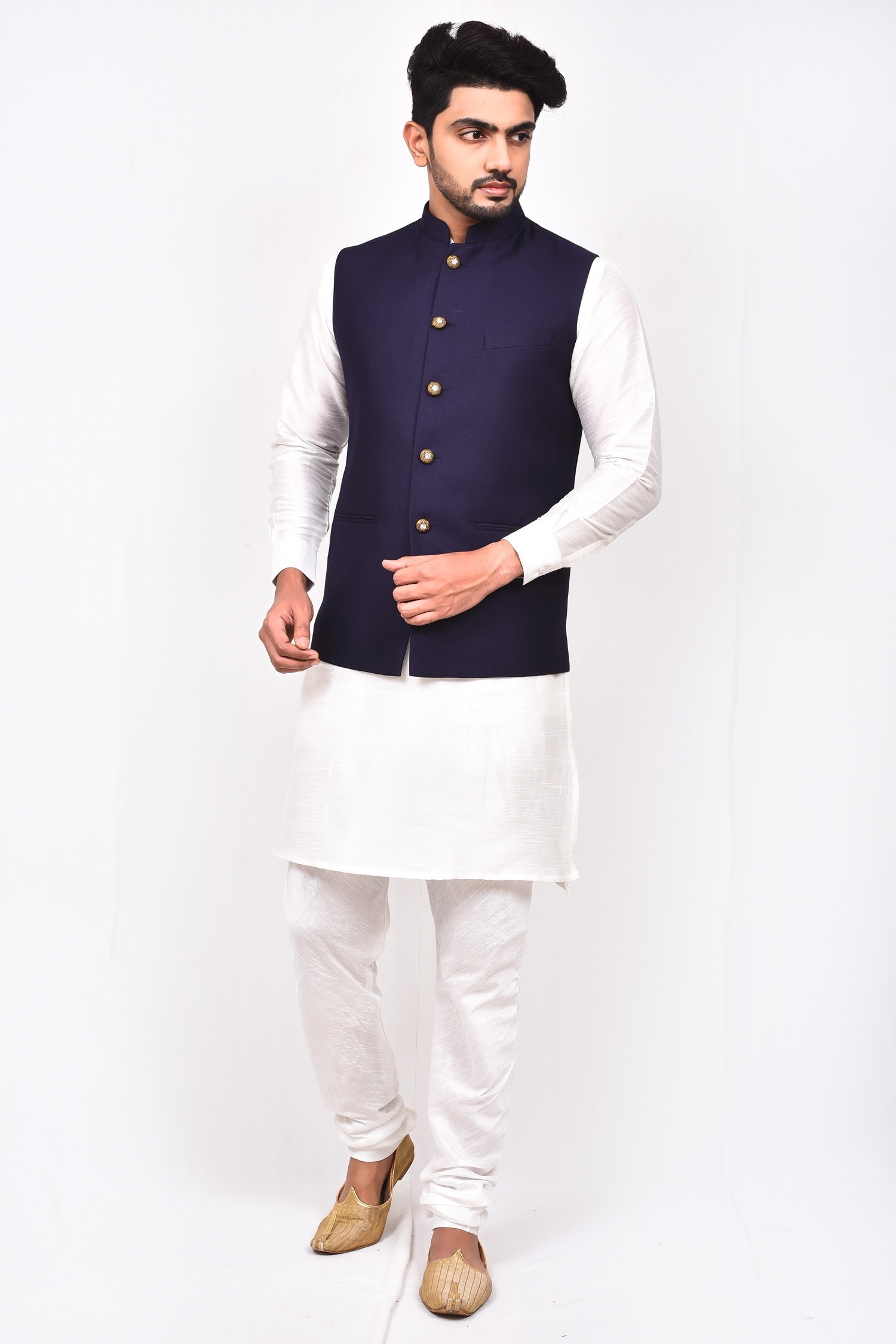 Asymmetric Blue Jacket with a Kurta Set – Bonsoir