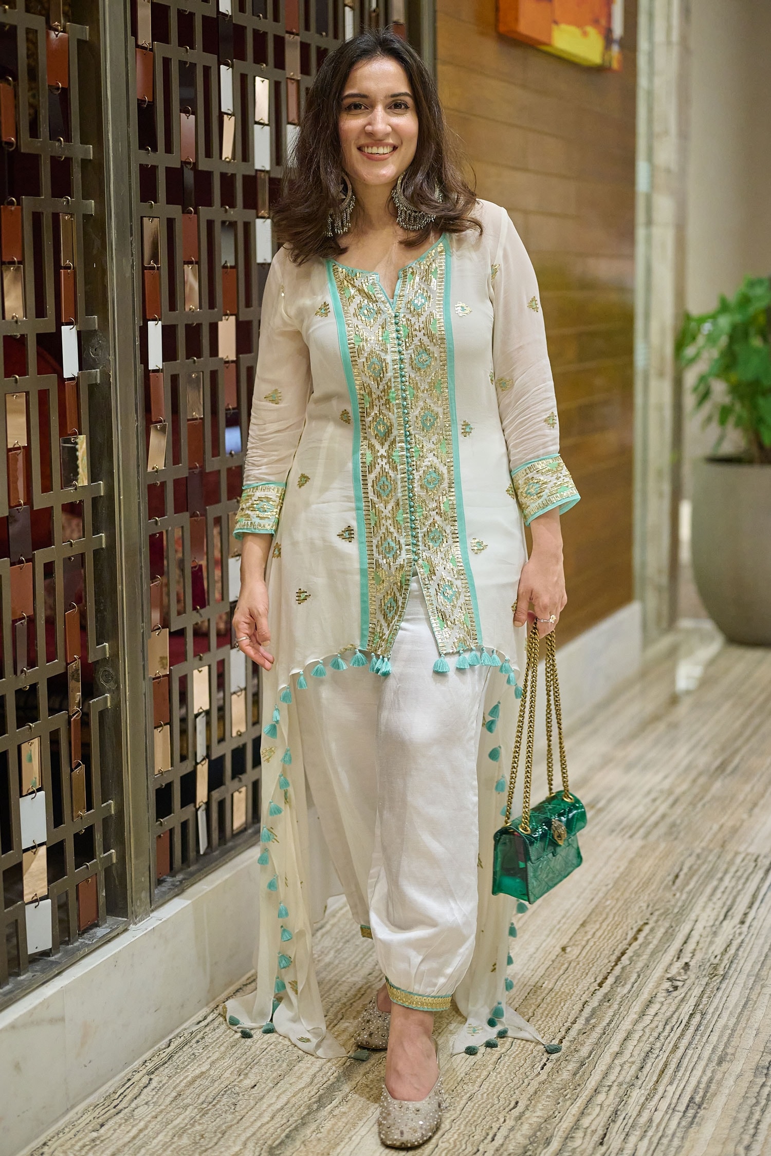 Buy White Chiffon And Cotton Silk Embroidery Rissani Kaftan Kurta ...