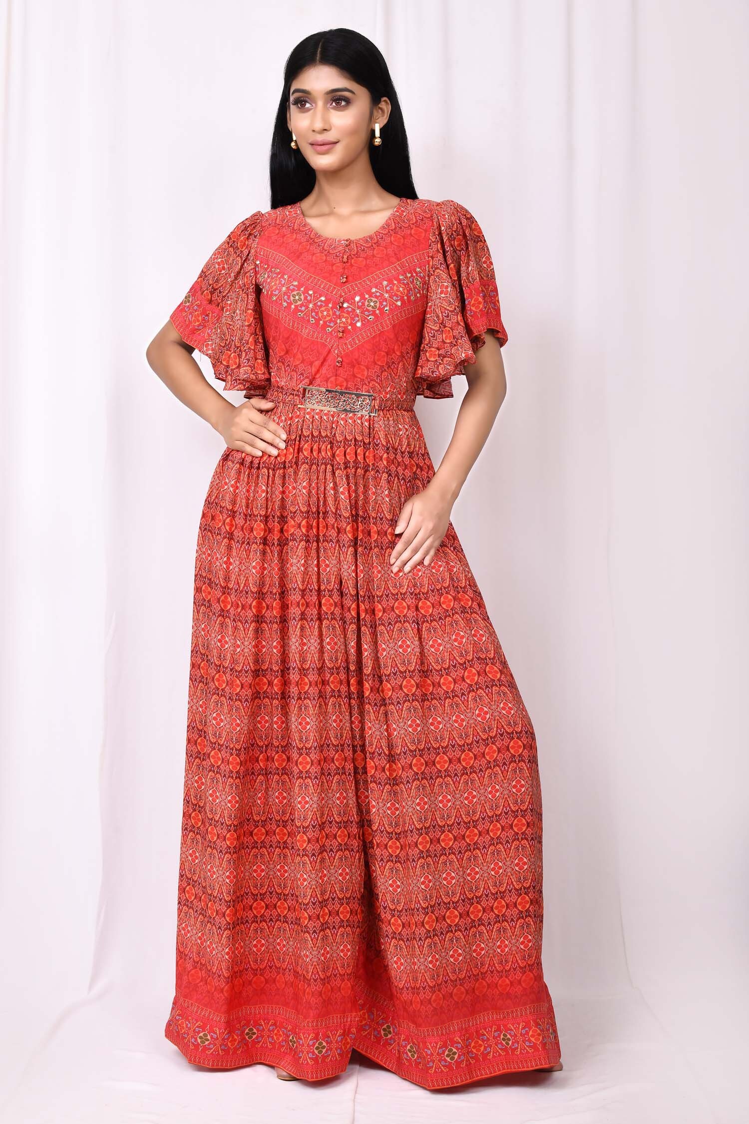 Buy Arihant Rai Sinha Orange Cotton Silk Floral Print Jumpsuit Online Aza Fashions