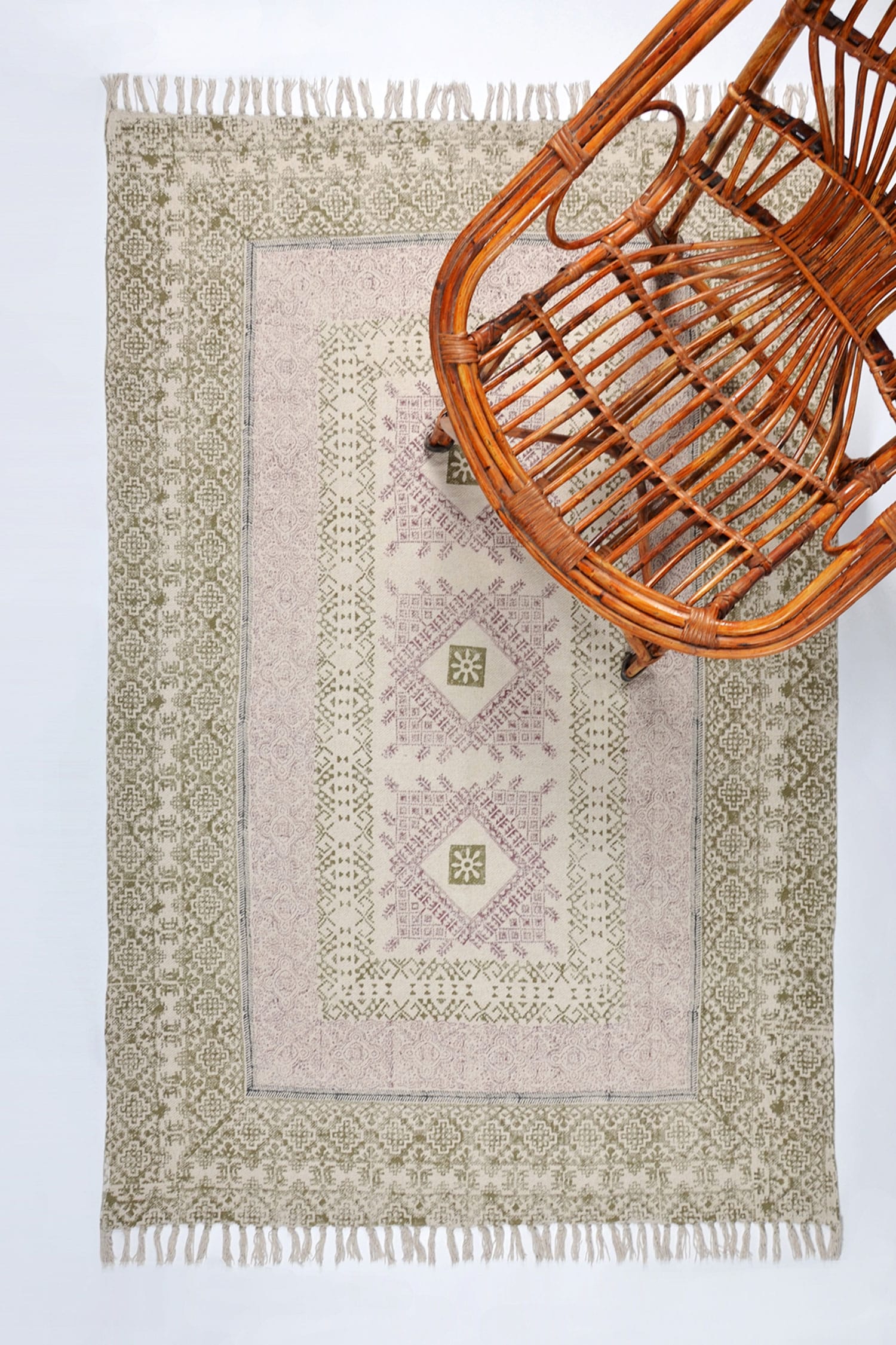 Buy Green Block Print Cotton Hand Rug by ORNA Online at Aza Fashions.