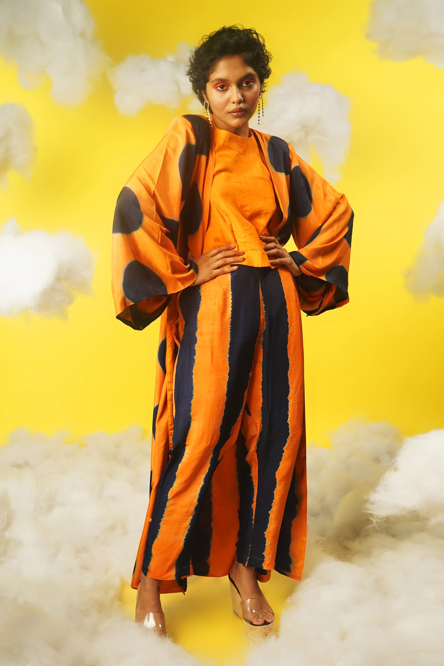 Buy Orange Striped Jacket With Pant Set For Women by Urban Pataka ...