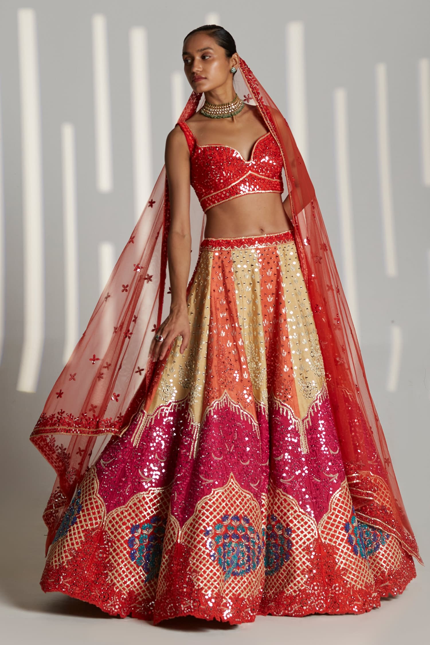 Buy Multi Color Raw Silk Embroidered Floral Sweetheart Neck Lehenga Set For Women By Angad Singh 