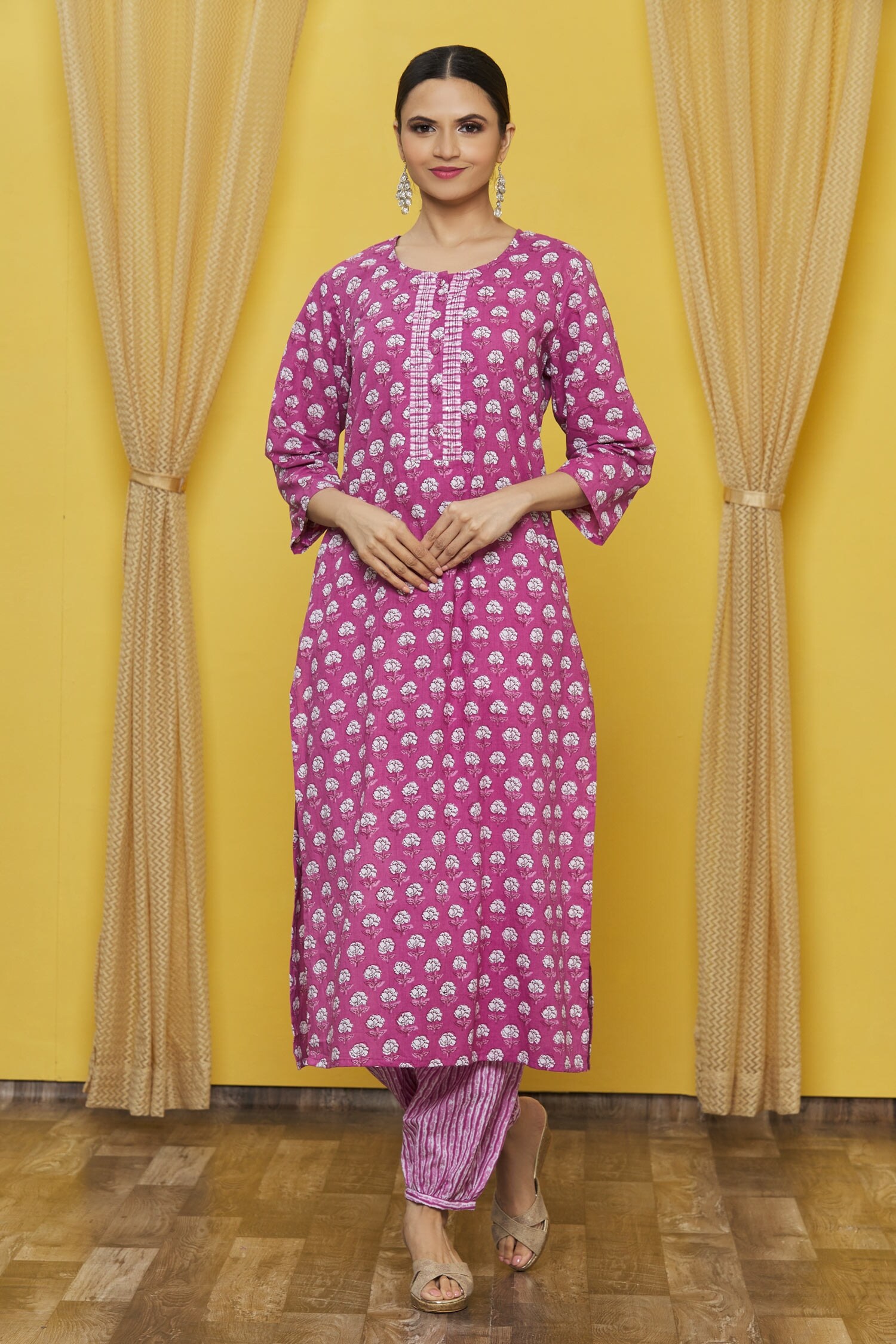 Buy Naintara Bajaj Purple Cotton Floral Print Kurta And Pant Set Online