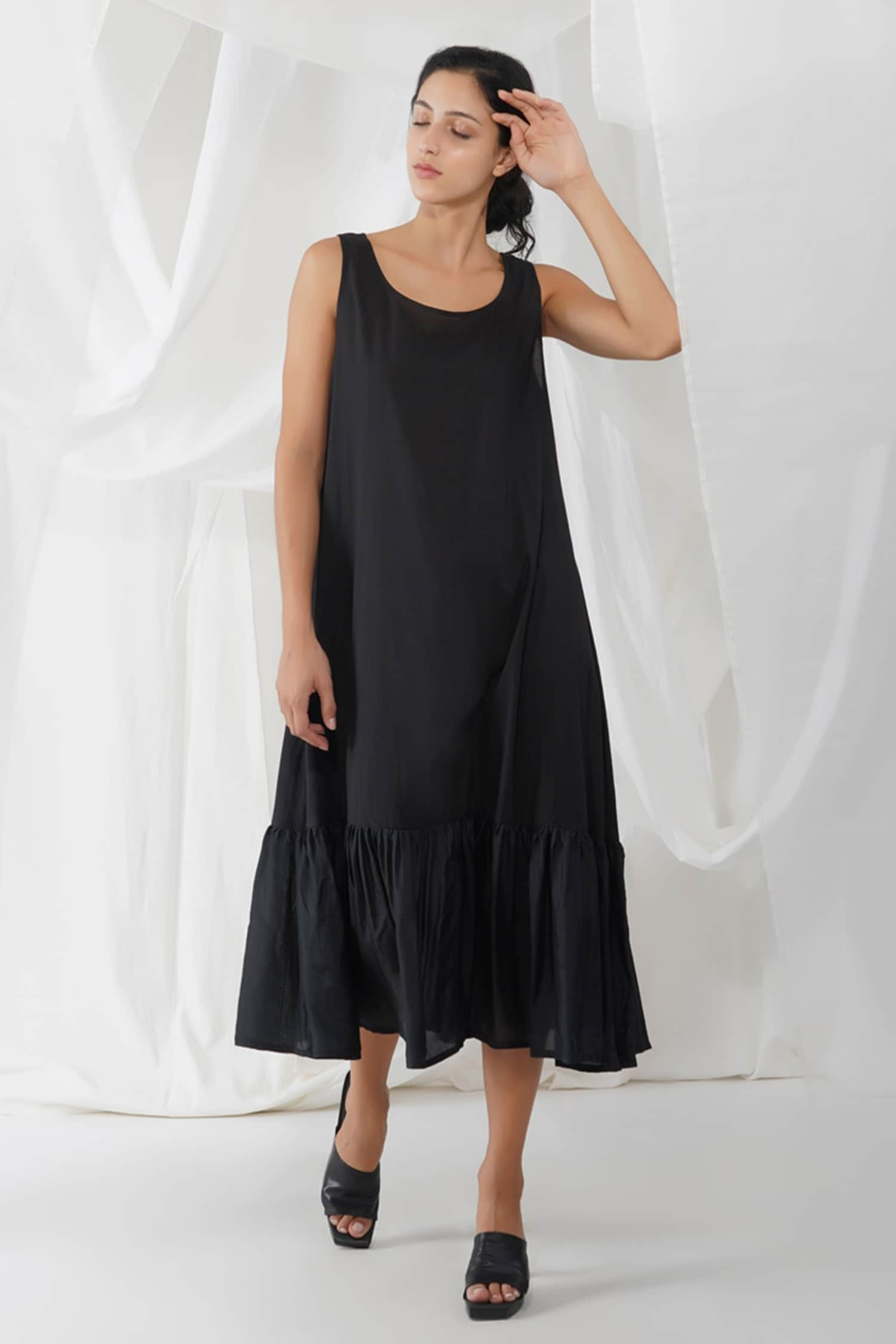 Buy Black Cotton Round Dakini Slip Dress For Women by Yavi Online at ...