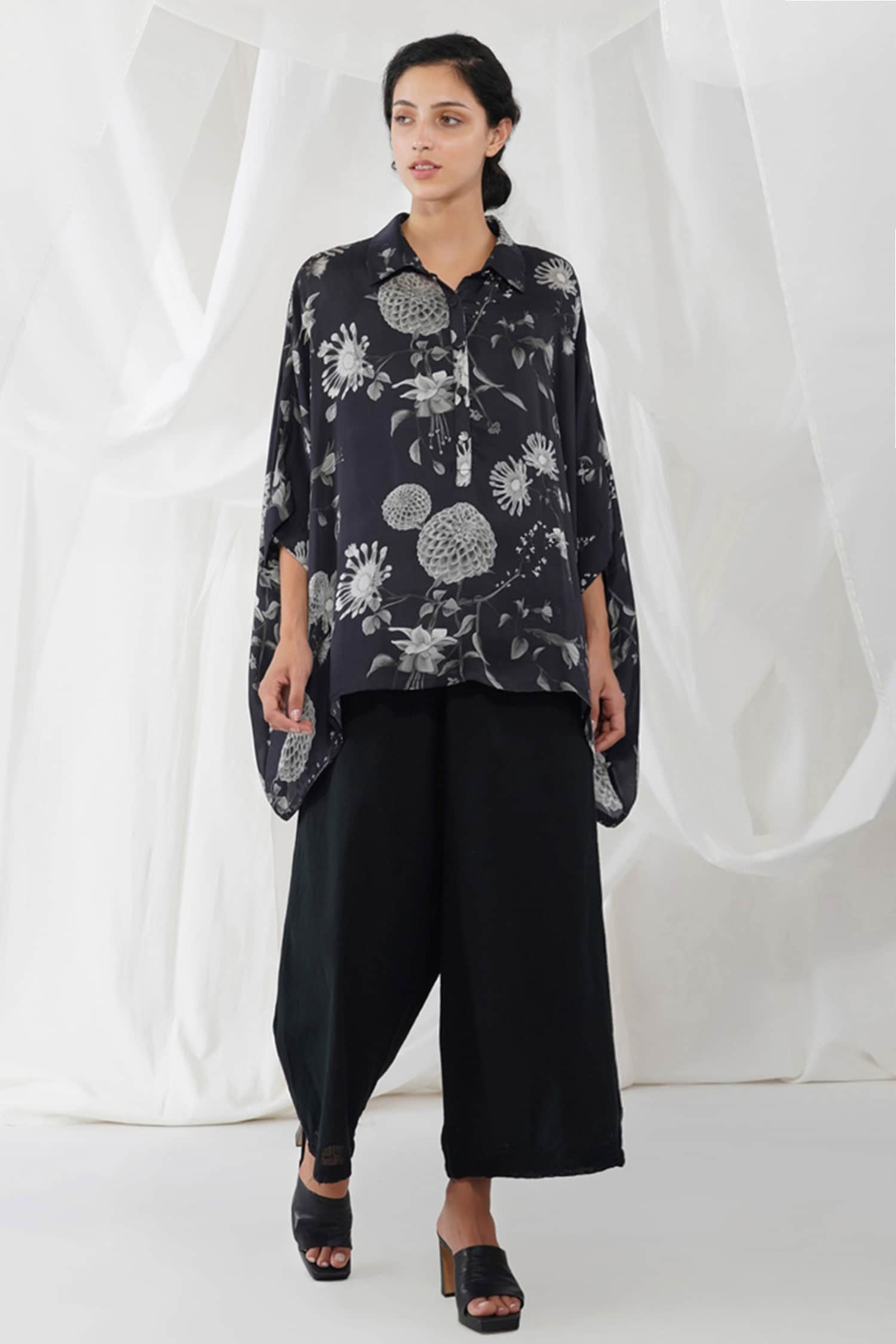 Buy Yavi Black Cupro Nox Floral Print Shirt Online | Aza Fashions