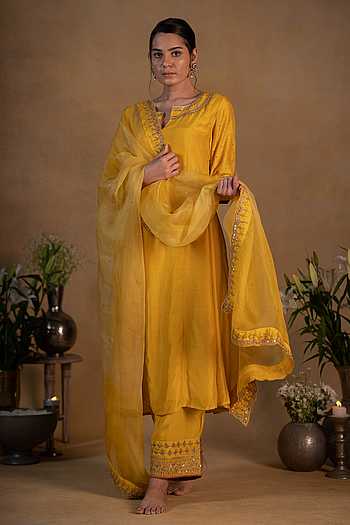 Yellow & Silver Organza Dupatta