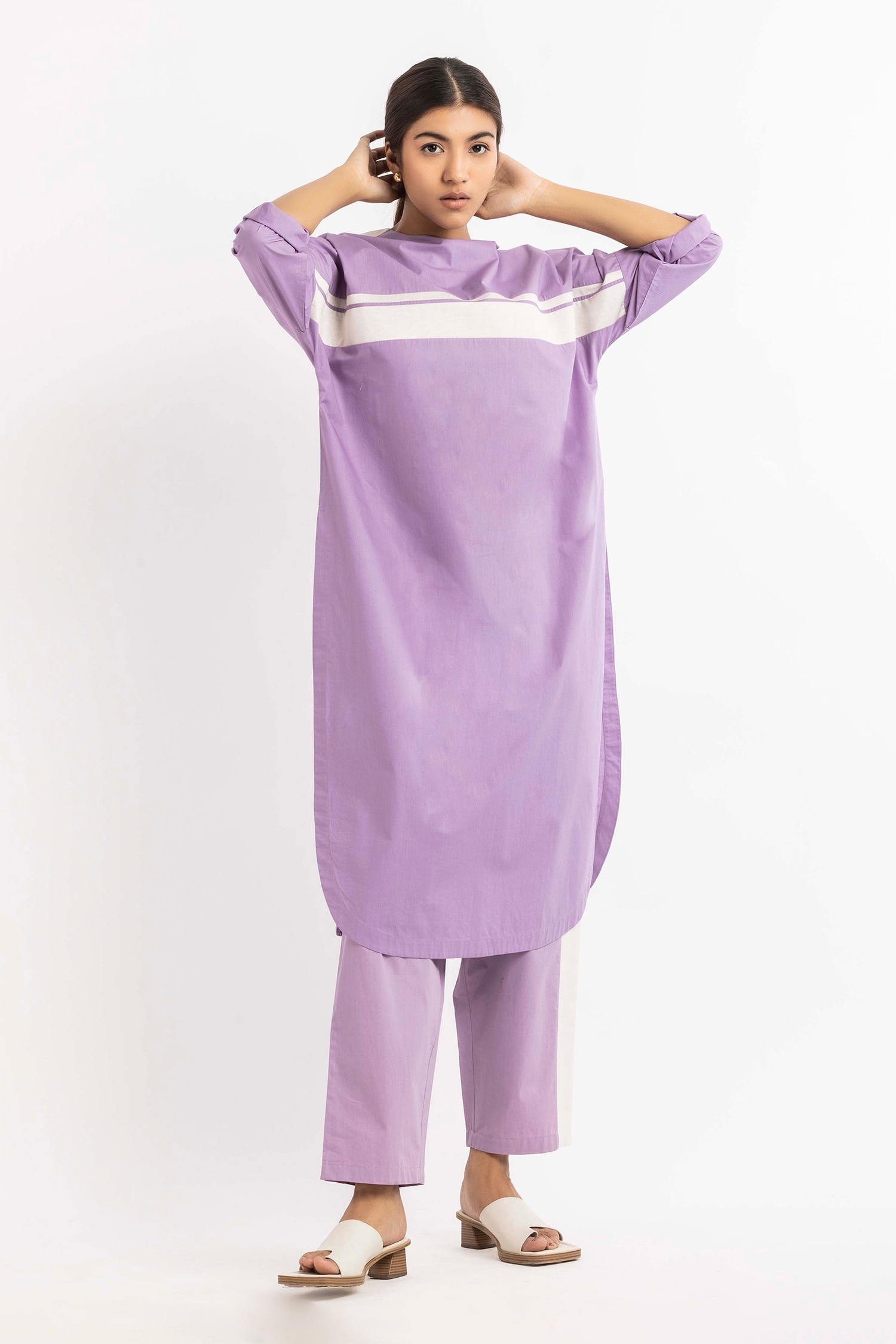 Buy Three Purple Cotton Poplin Striped Tunic Online | Aza Fashions