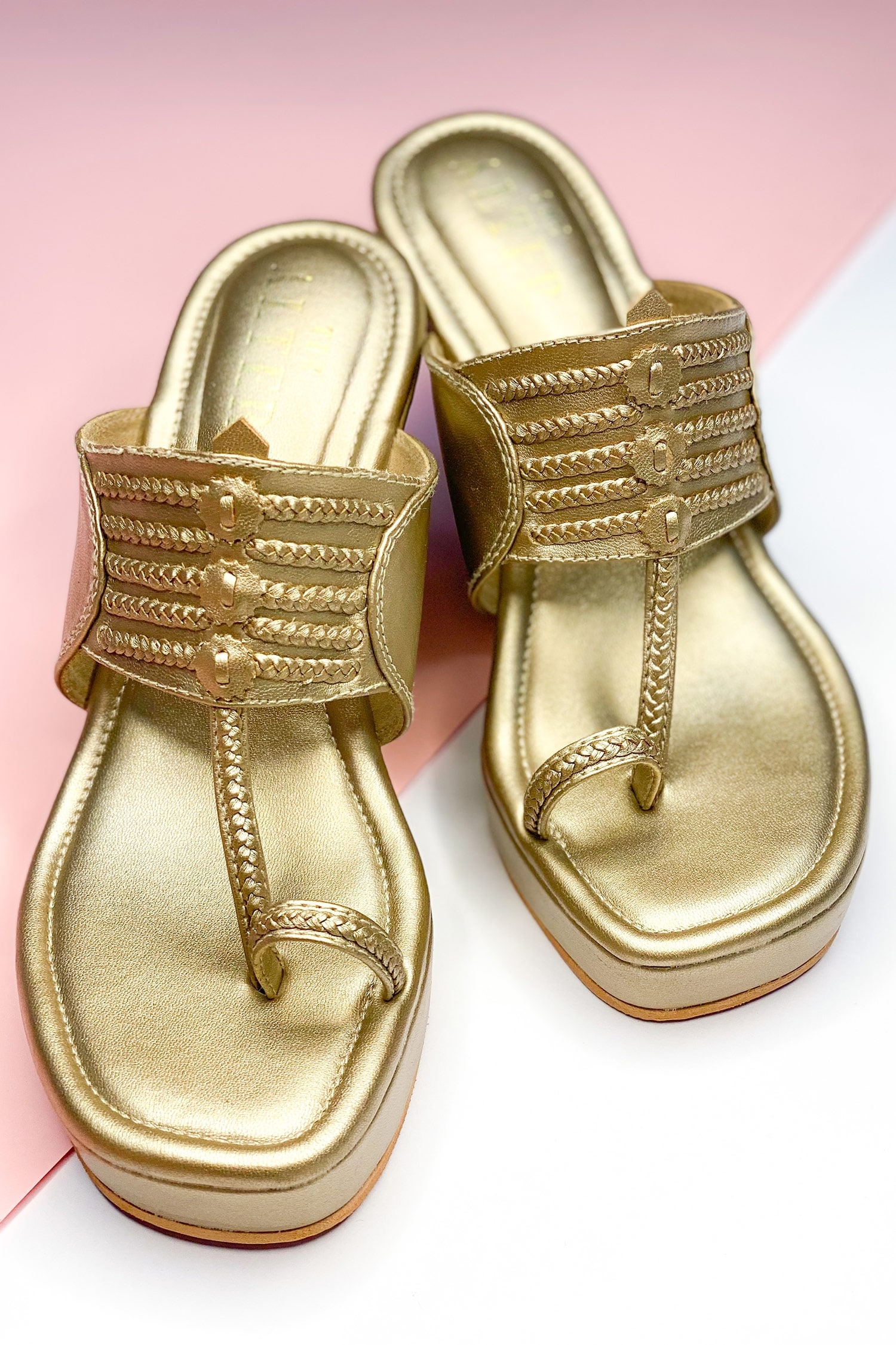 gold kolhapuri wedges