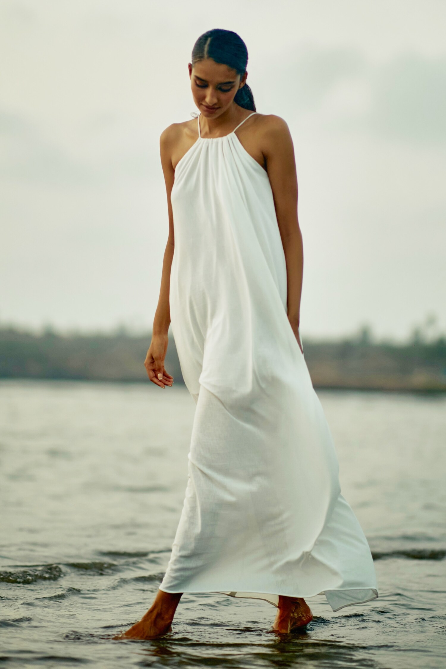 Ankita Dharman White Linen Slub Sunna Strappy Maxi Dress