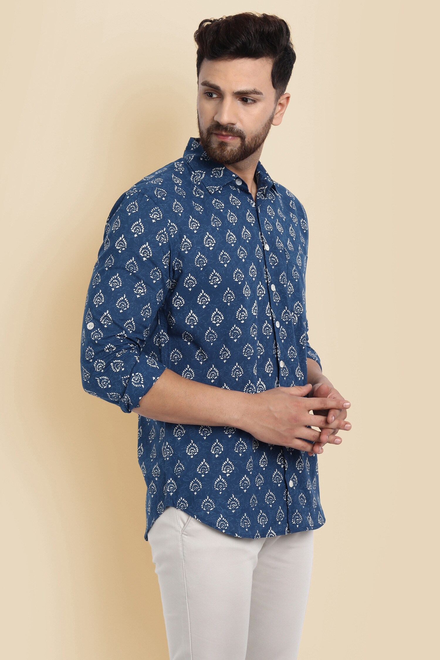 Buy Missprint Men Blue Cotton Floral Block Print Shirt Online Aza